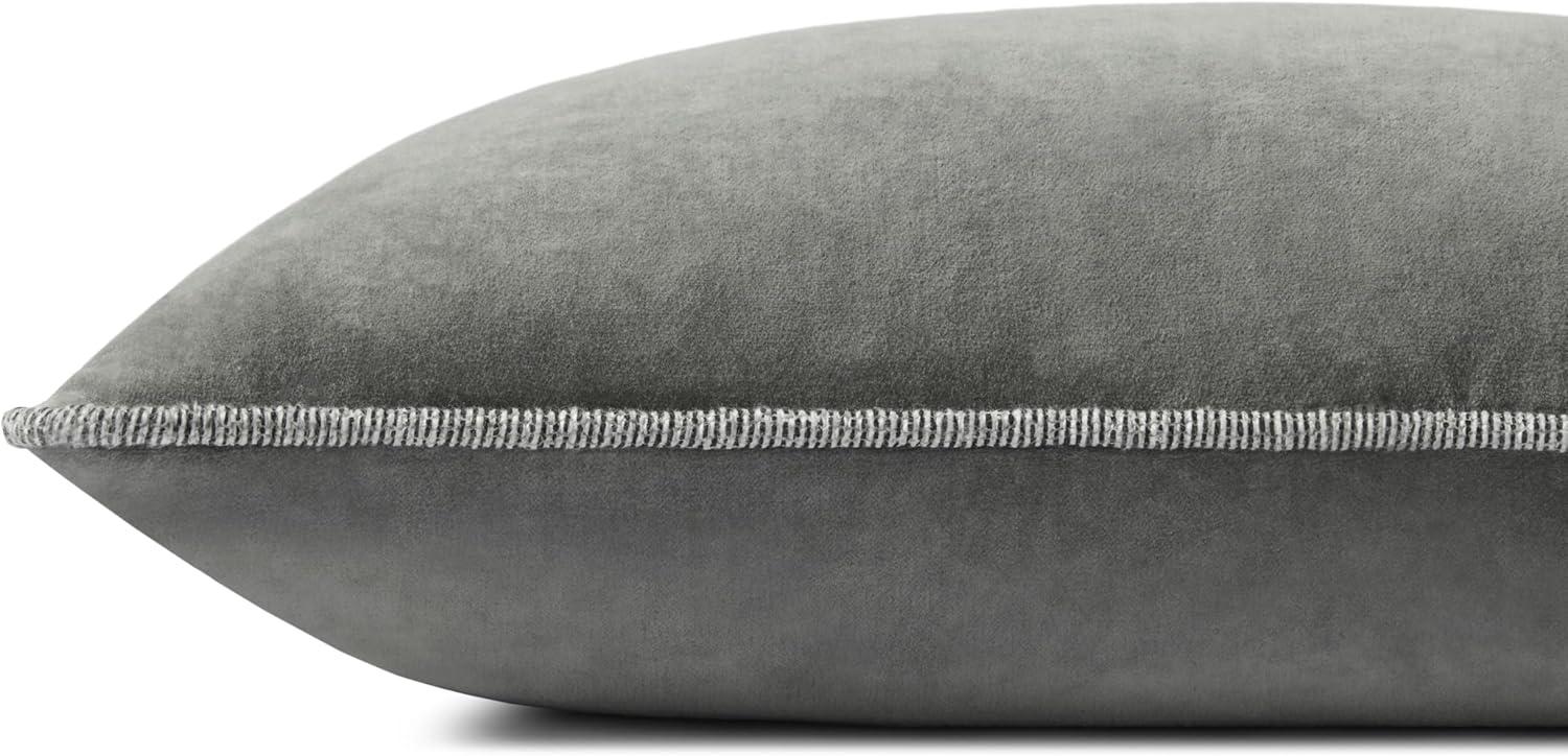 Grey Velvet 12" x 27" Cotton Pillow Cover with Piped Edges