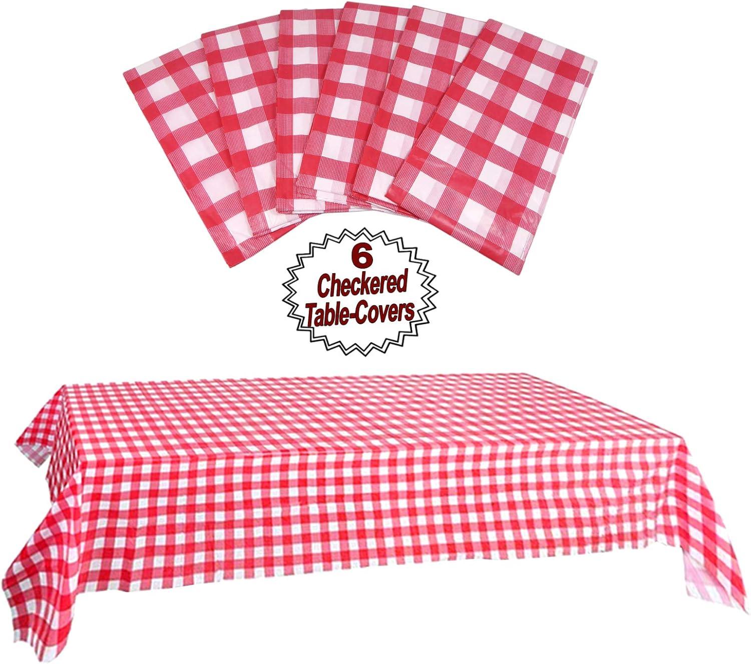 Red and White Rectangular Plastic Checkered Tablecloth Set