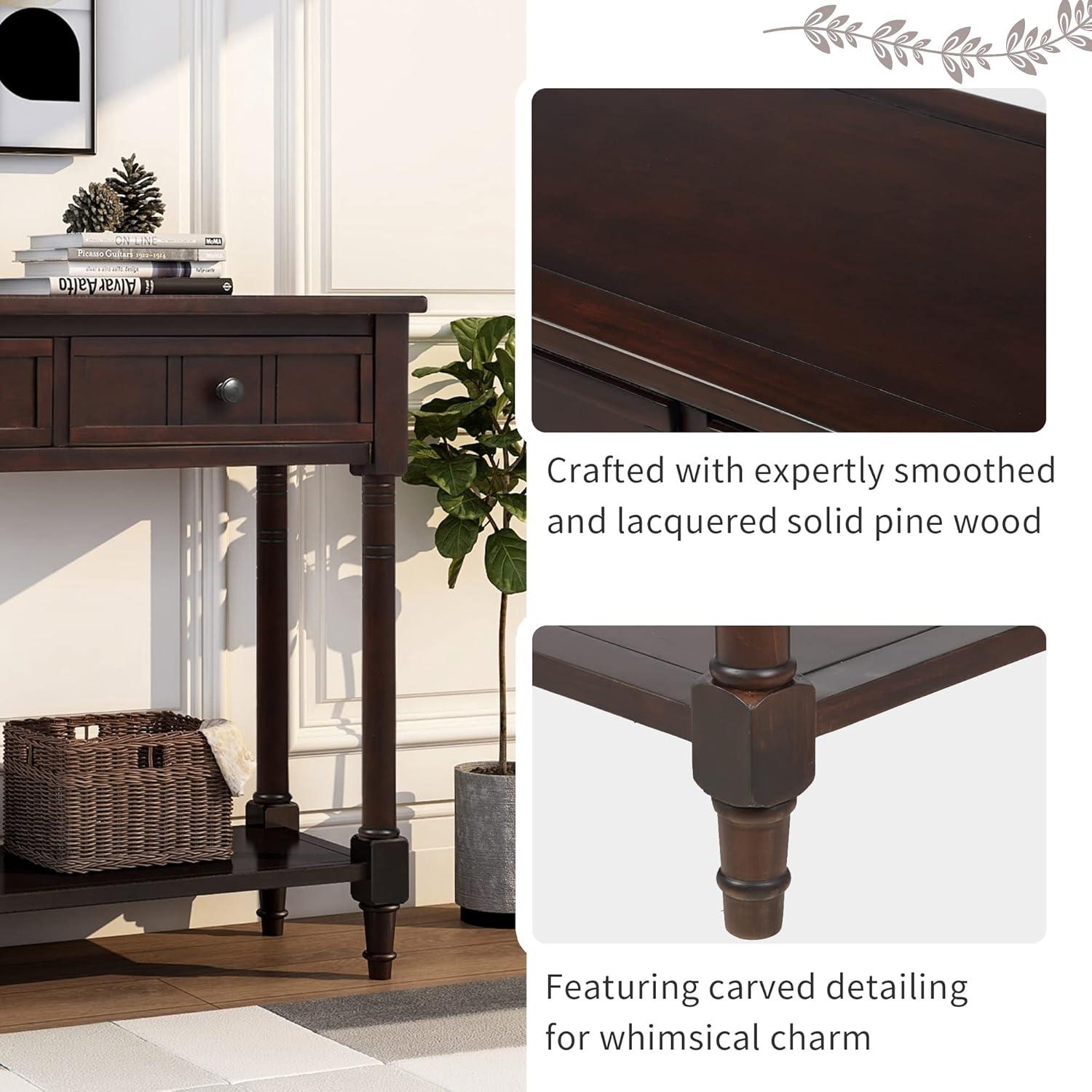 Alcott Hill® Wood Console Table with Two Drawers, Bottom Shelf