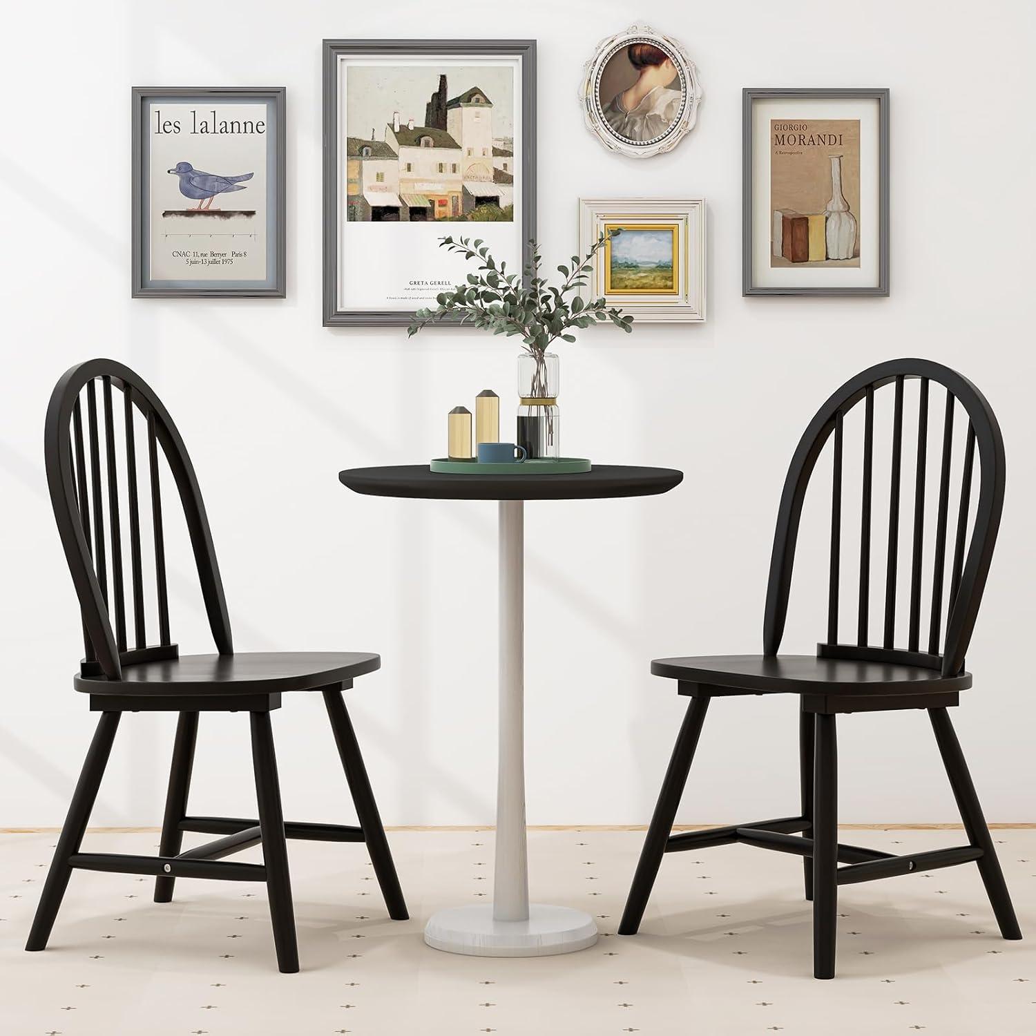 Costway Set of 2 Vintage Windsor Dining Side Chair Wood Spindleback Kitchen Room White