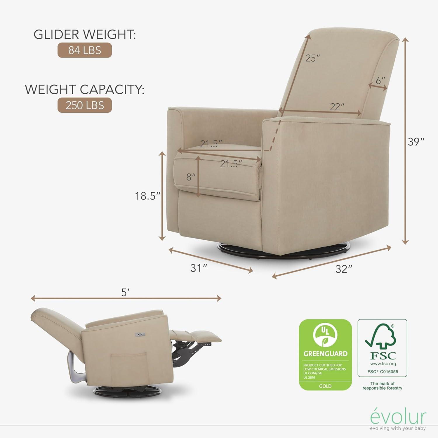 Evolur Greenguard Gold Certified Upholstered Swivel Reclining Glider