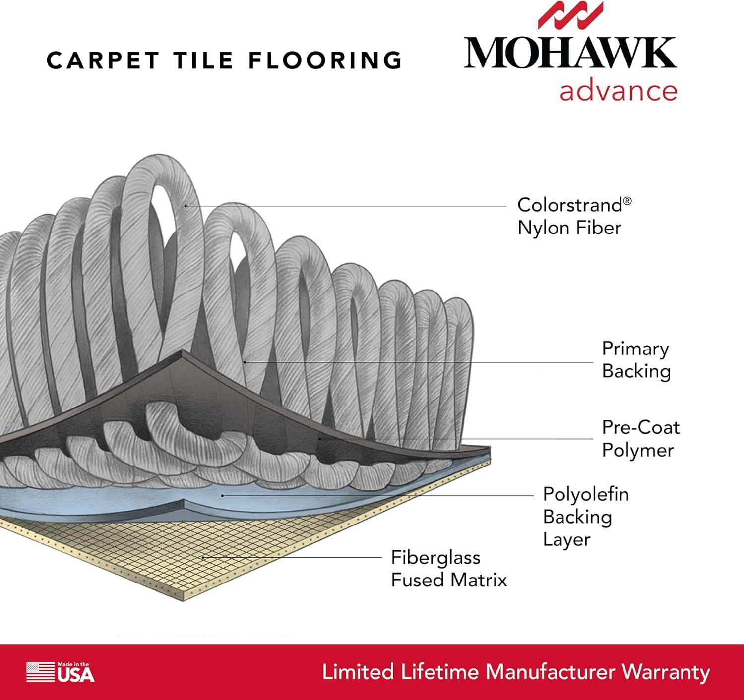 Mohawk Advance 24" x 24" Nylon Fiber Carpet Tiles (96 sqft per Carton-24 Tiles)