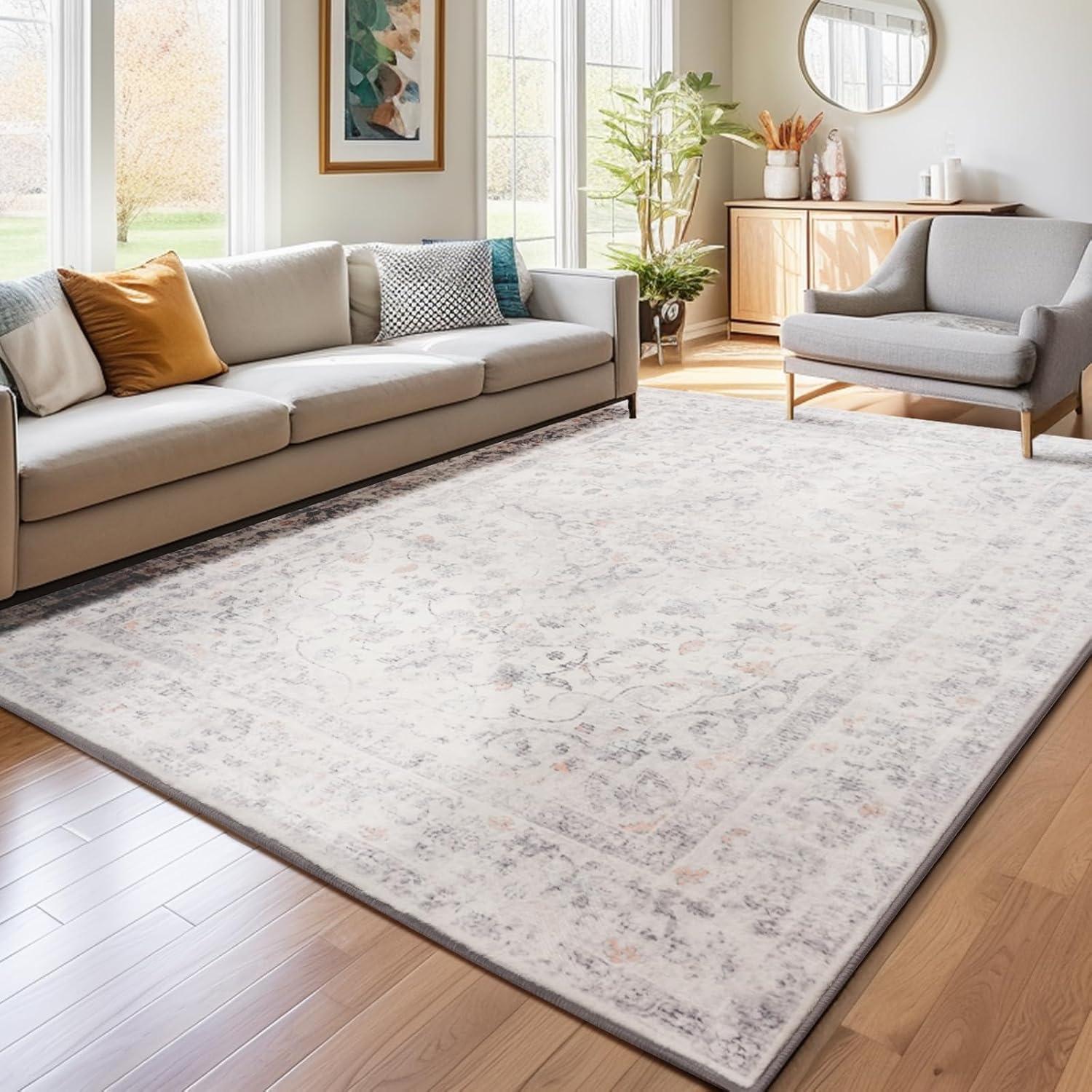 Chenille Mashine Washable Vintage Indoor Arae Rug with Non-Slip Backing for Bedroom Living Room Kitchen Entryway