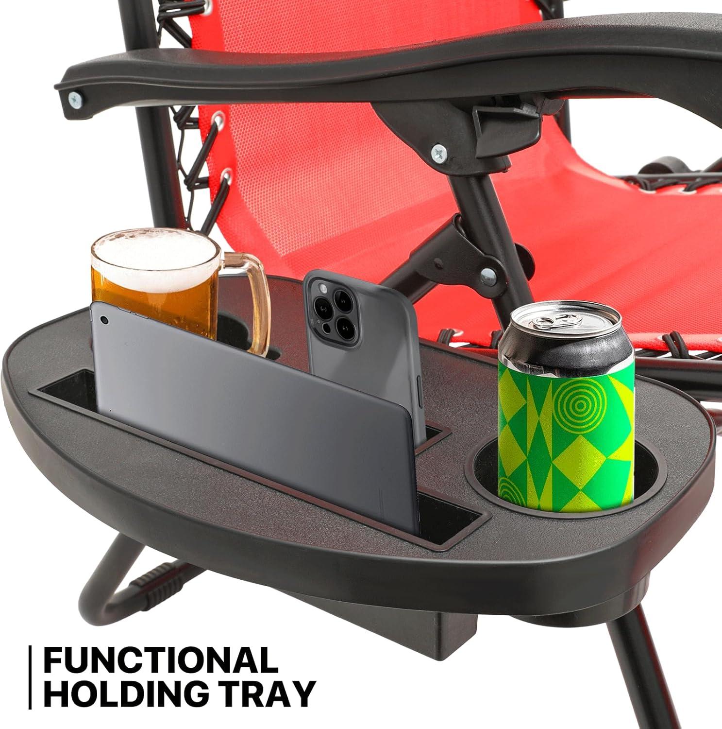 MoNiBloom Zero Gravity Lounge Chairs, Outdoor Patio Folding Beach Recliners with Headrest and Foot, Red