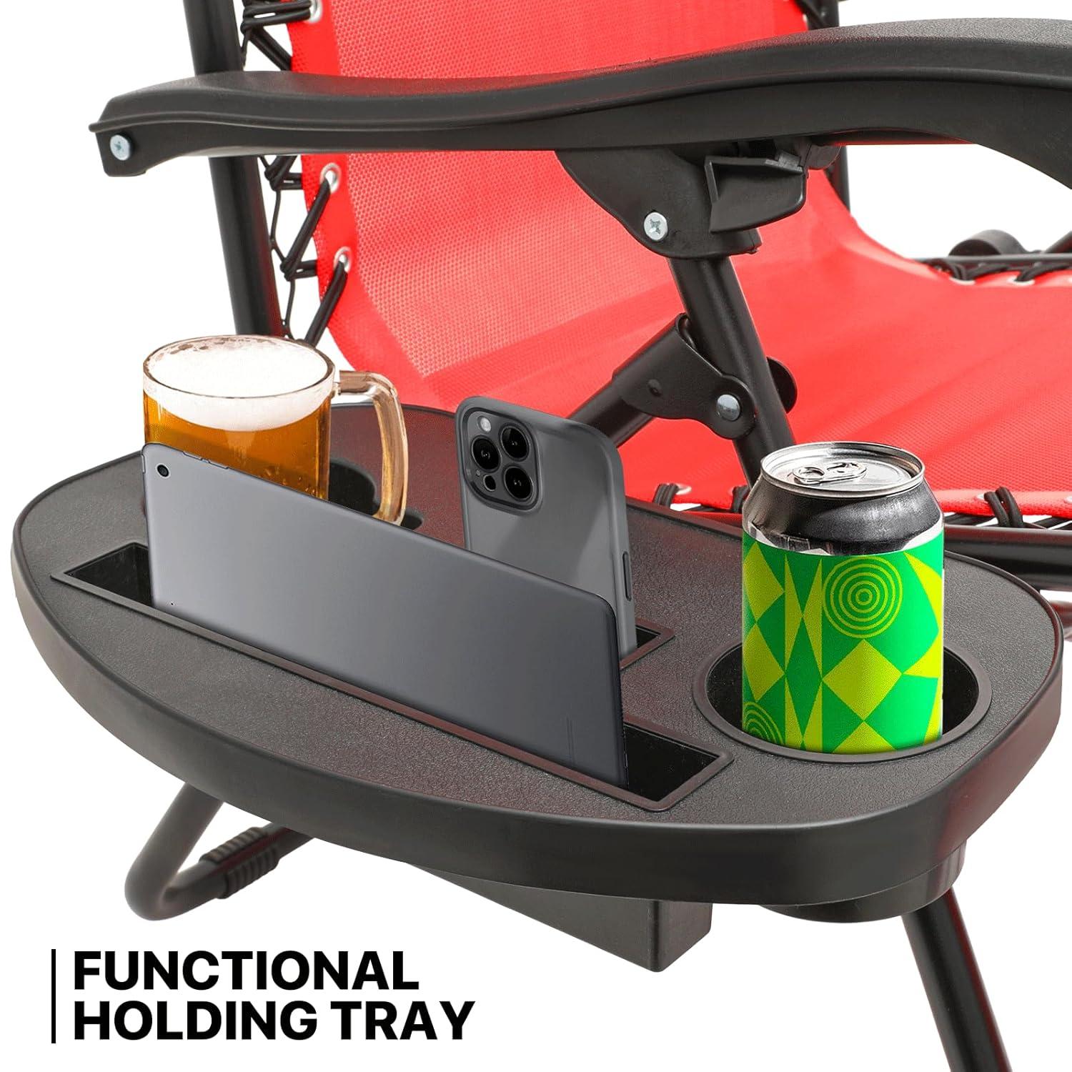 MoNiBloom Zero Gravity Lounge Chairs, Outdoor Patio Folding Beach Recliners with Headrest and Foot, Red