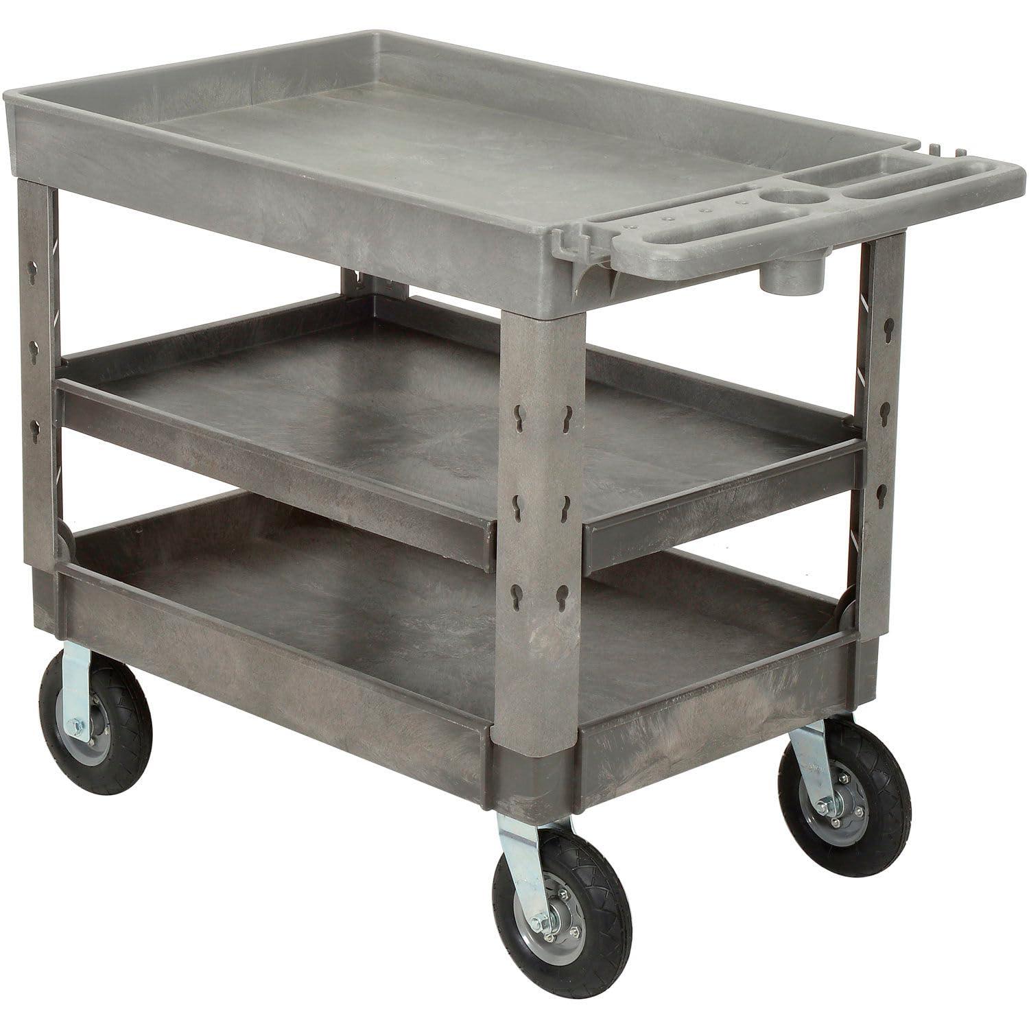 Plastic 3 Tray Shelf Industrial Strength Service & Utility Cart, 44” x 25-1/2”, 8" Pneumatic Wheels
