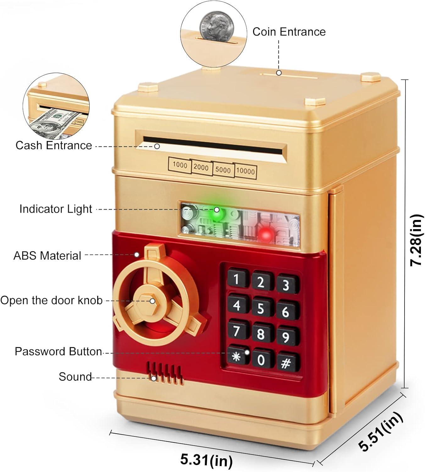 Gold and Red Electronic Mini ATM Piggy Bank with Password Lock