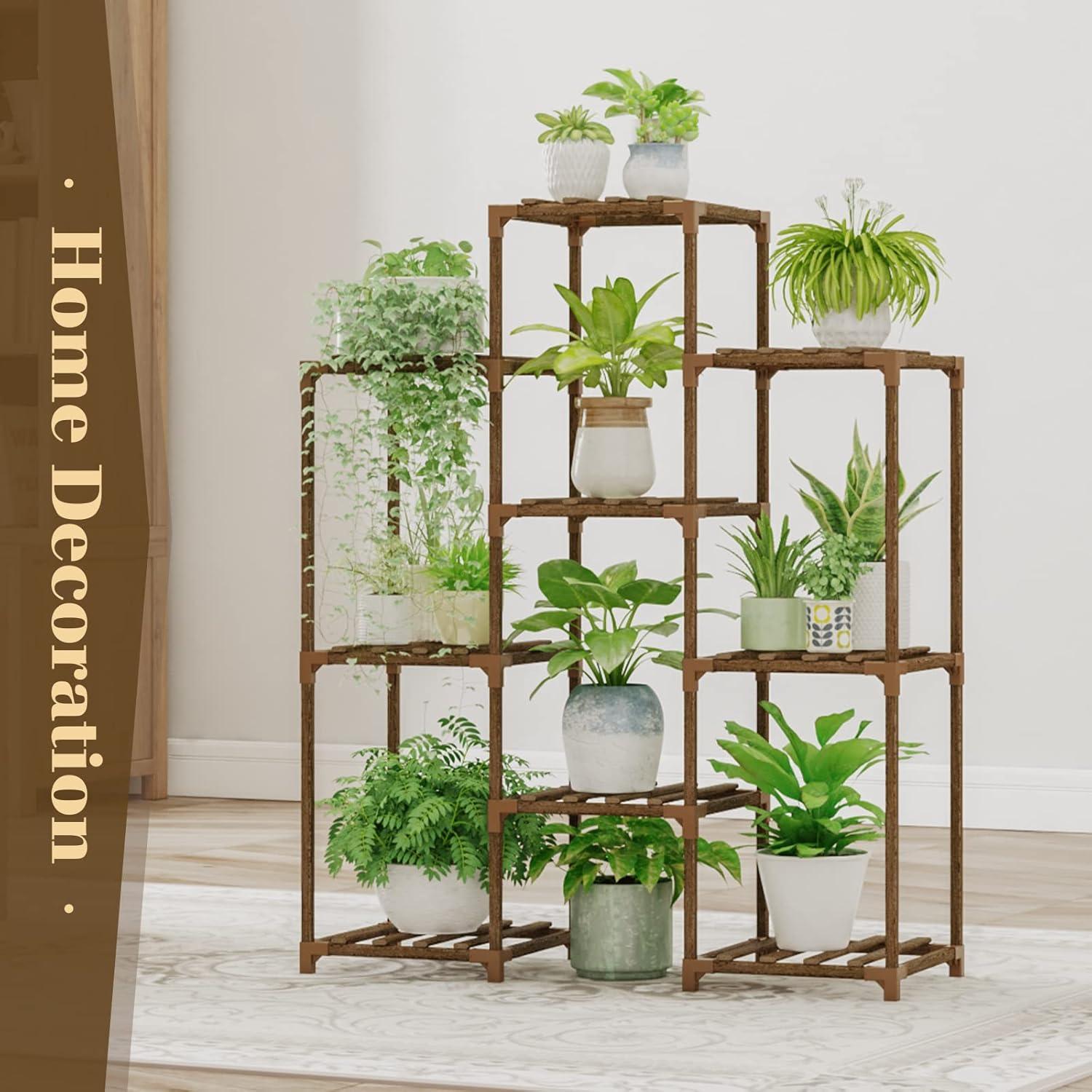 Brown Wooden 4-Tier Indoor/Outdoor Plant Stand