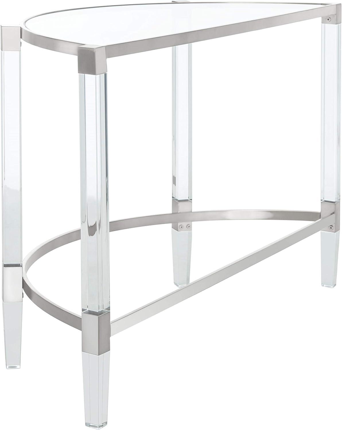 Elegant Demilune Silver Console Table with Acrylic Legs and Storage