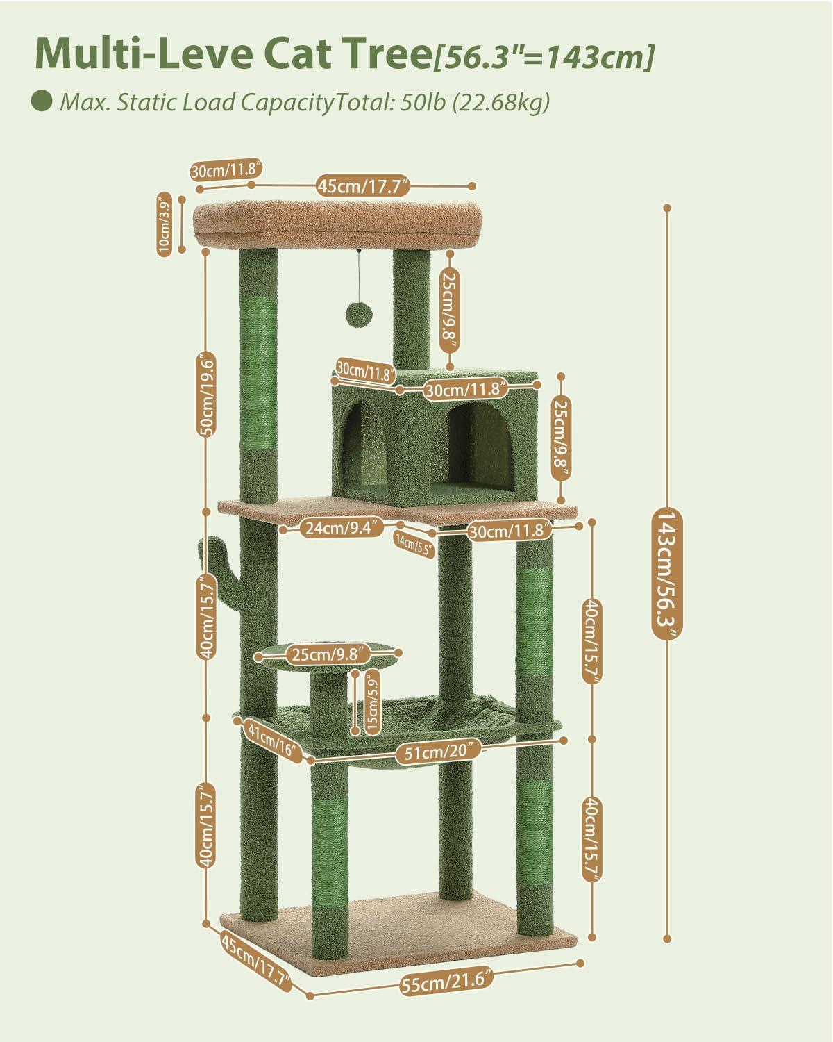 Latitude Run® Indoor Multi-Level Tall Cat Tower With Large Hammock, Scratching Posts, Cozy Condo And Top Perch
