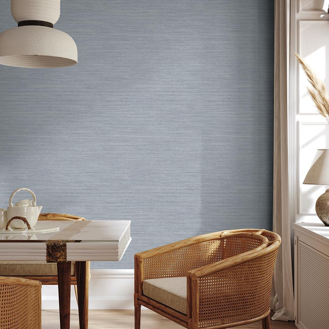 Tempaper & Co.® Faux Horizontal Grasscloth Removable Peel and Stick Wallpaper, Textured Blue, 28 sq. ft.: Vinyl, Prepasted, Abstract Pattern