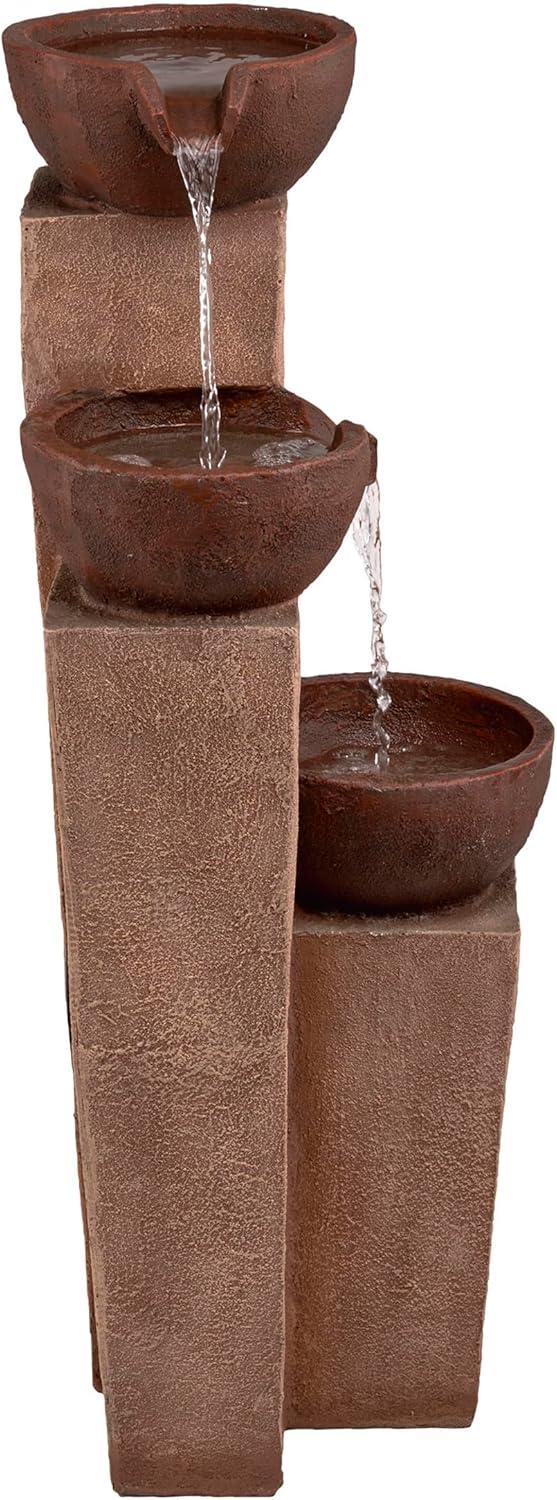 35" Stone Resin Layered Tiering Pots Fountain Copper - Alpine Corporation: Outdoor 3-Tier Water Feature, Polystone & Fiberglass, Weather-Proof