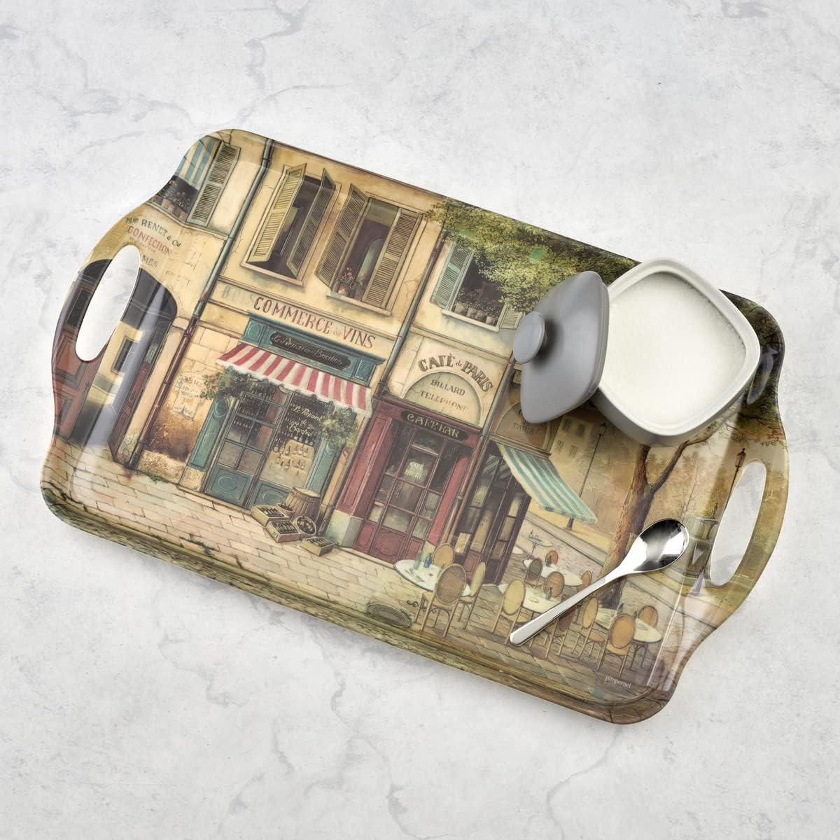 Pimpernel Parisian Scene Large Melamine Hndld Tray 18.9 X11.6"