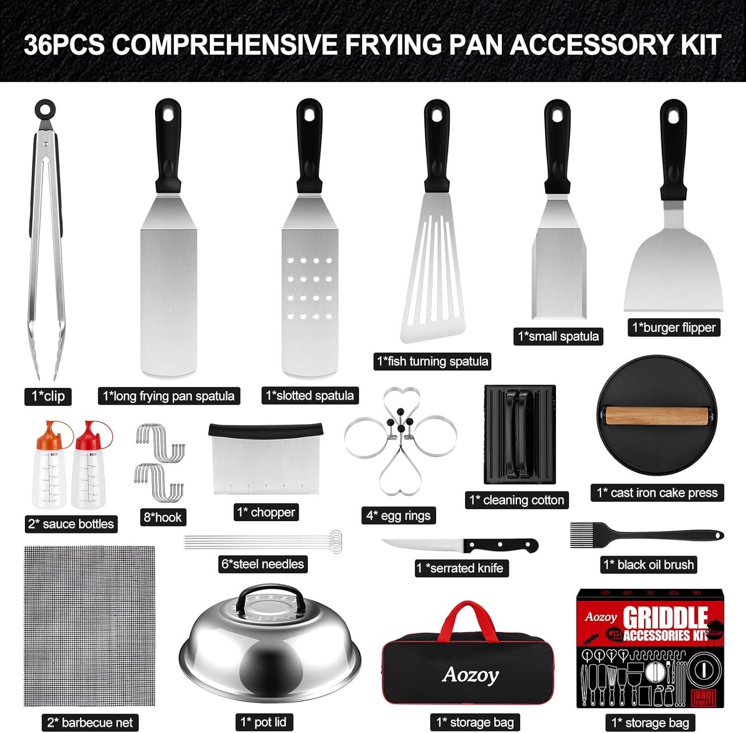 Griddle Accessories Kit - 136PCS Flat Top Grill Accessories for Blackstone and Camp Chef Metal Spatula Tools Set with Burger Press Scraper Tongs Carry Bag for Outdoor Grilling BBQ Cooking