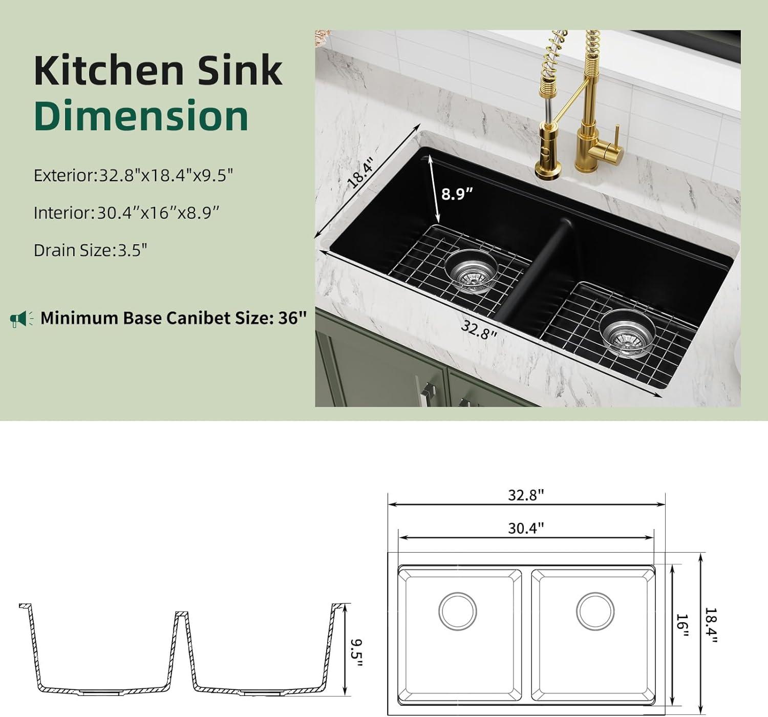 Davivy 33 Inch Black Granite Composite Kitchen Sink Workstation, 33 X 22 Quartz Composite Dual Mount Sink, Matte Black Composite Single Bowl Sink