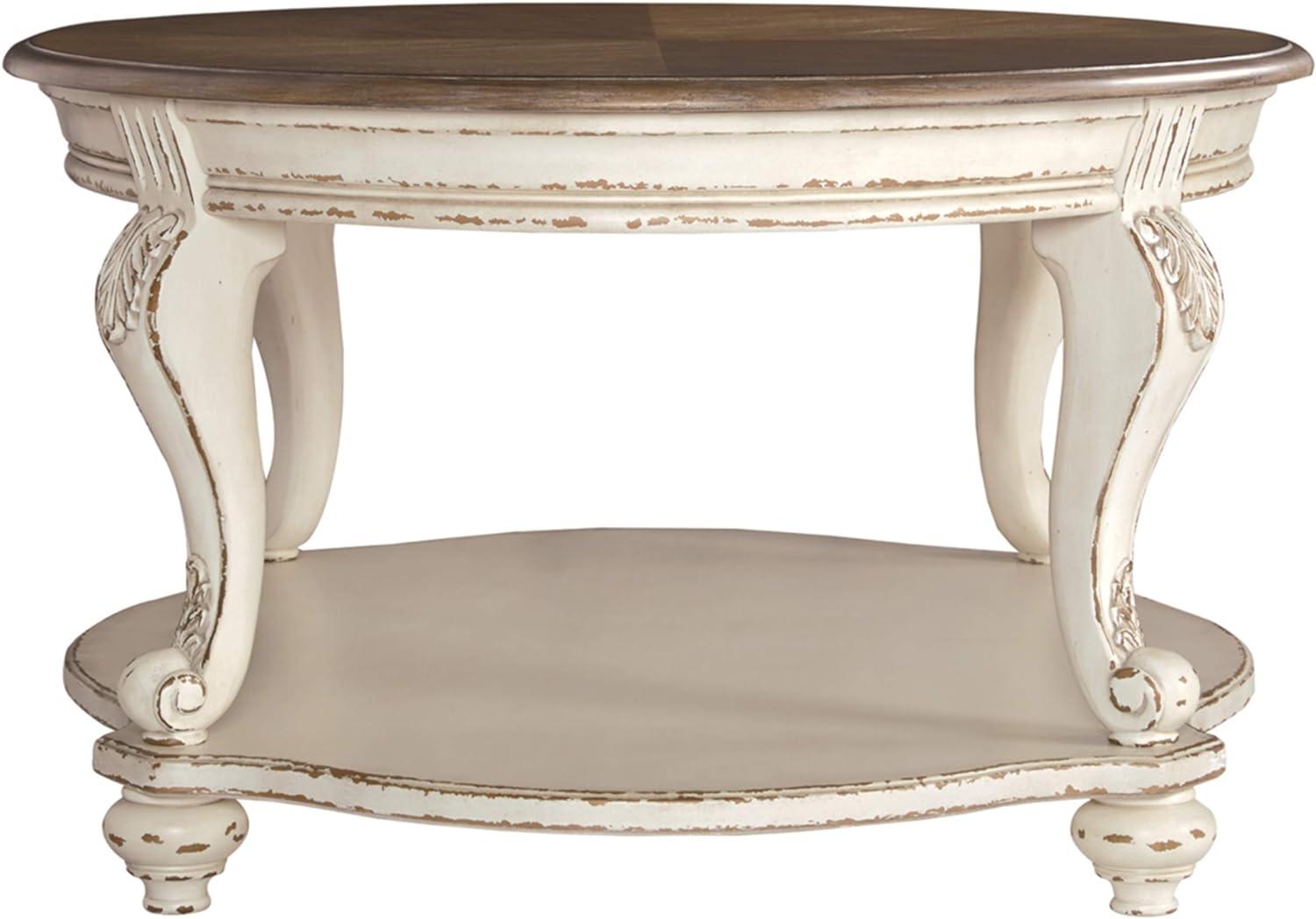 Antiqued Two-Tone Oval Wood Coffee Table with Cabriole Legs