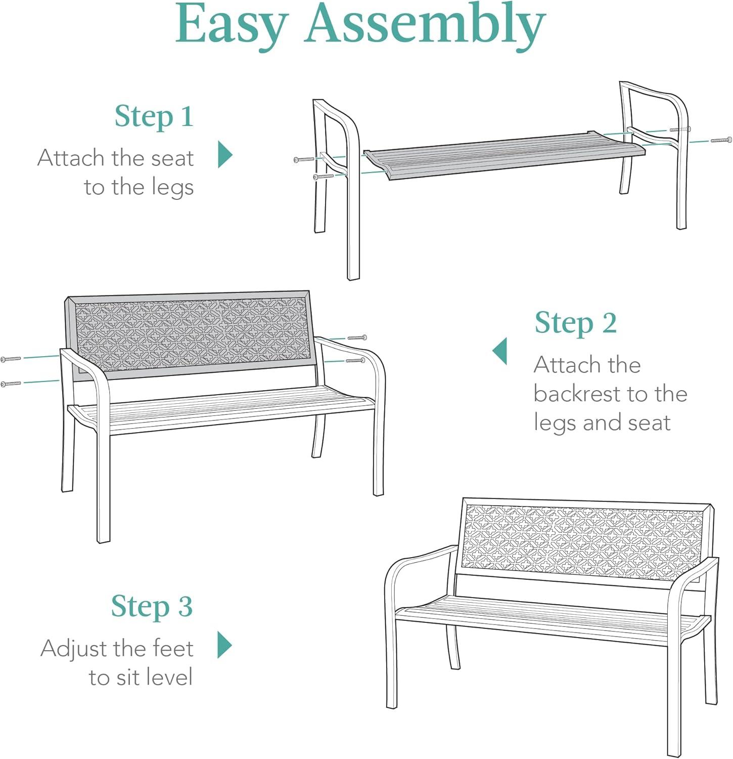 Mint Green Geometric Steel Outdoor Garden Bench