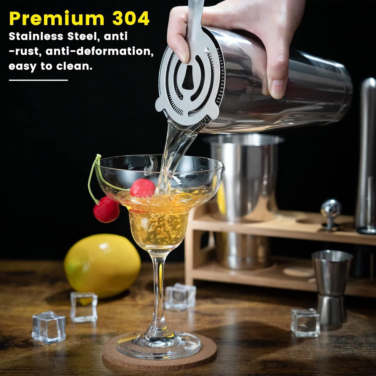 16-Piece Stainless Steel Bartender Kit with Bamboo Stand