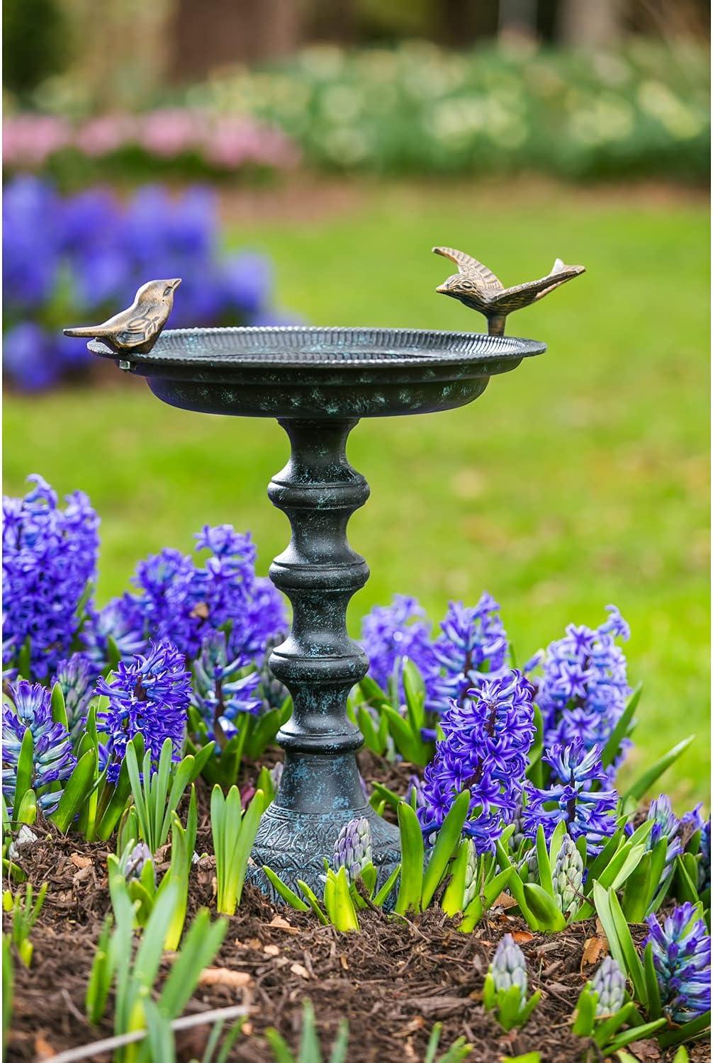 Evergreen Hummingbird Bird Baths for Outdoors Heavy Duty | Metal Bird Bath Bowl with Stand | Ground Standing Bird bath and Feeder for Garden Yard Deck