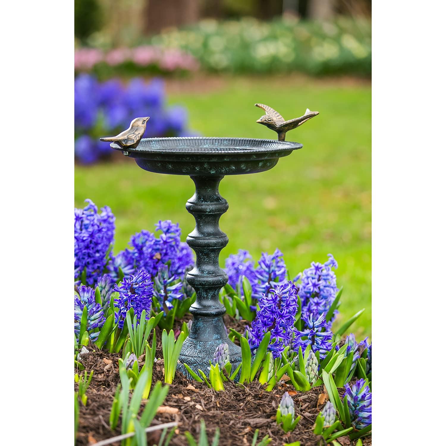 Evergreen Hummingbird Bird Baths for Outdoors Heavy Duty | Metal Bird Bath Bowl with Stand | Ground Standing Bird Bath and Feeder for Garden Yard Deck