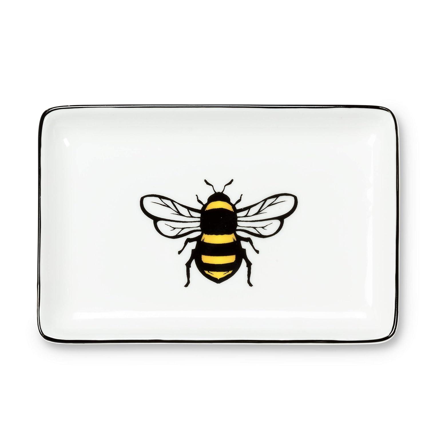 Abbott Collection  4 x 6 in. Stoneware Bee Tray, White & Black