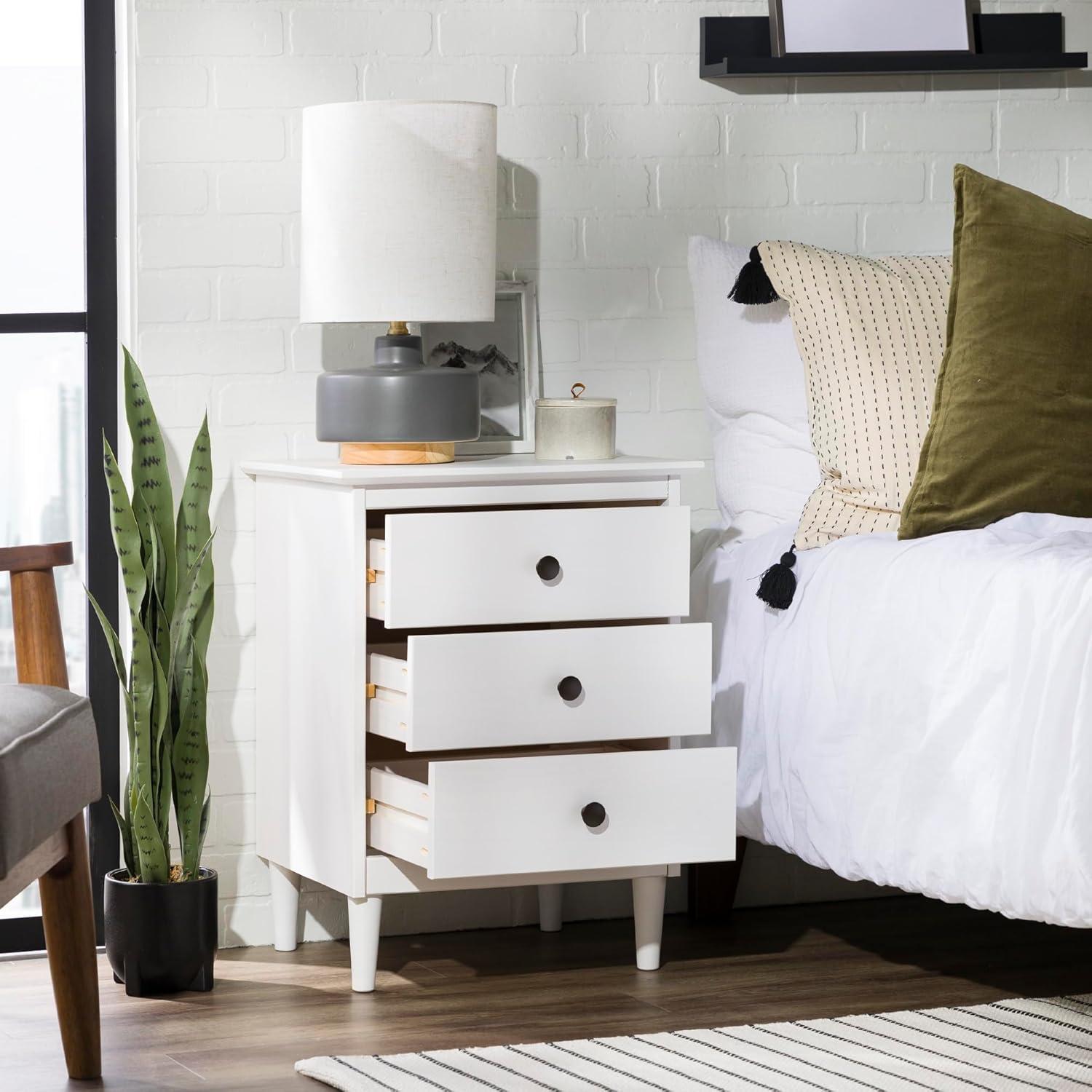 Stiva Classic Mid-Century Modern 3 Drawer Nightstand White