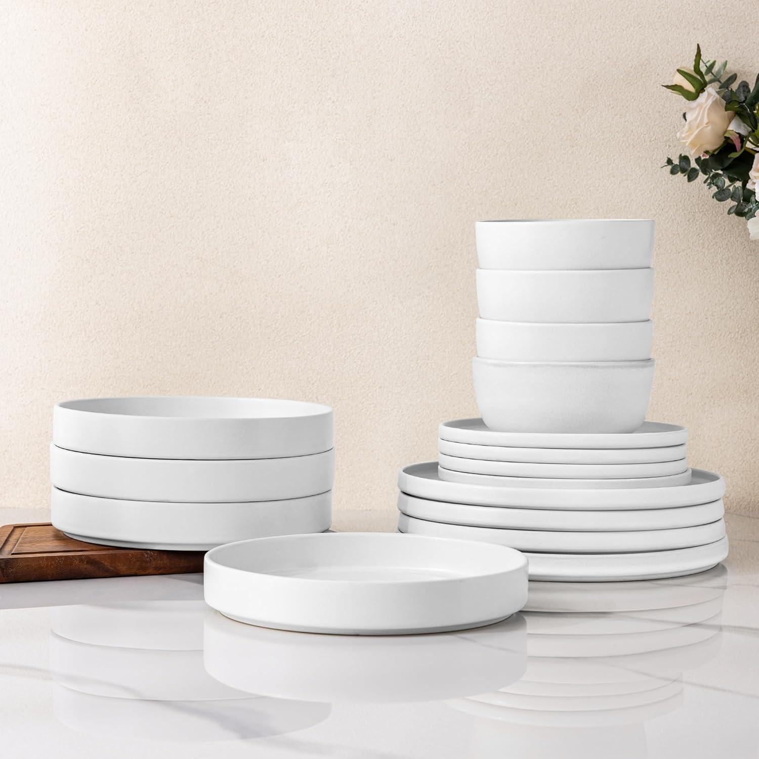 over&back Stackable 16-Piece Semi Hand-Finished Stoneware Dinnerware Set