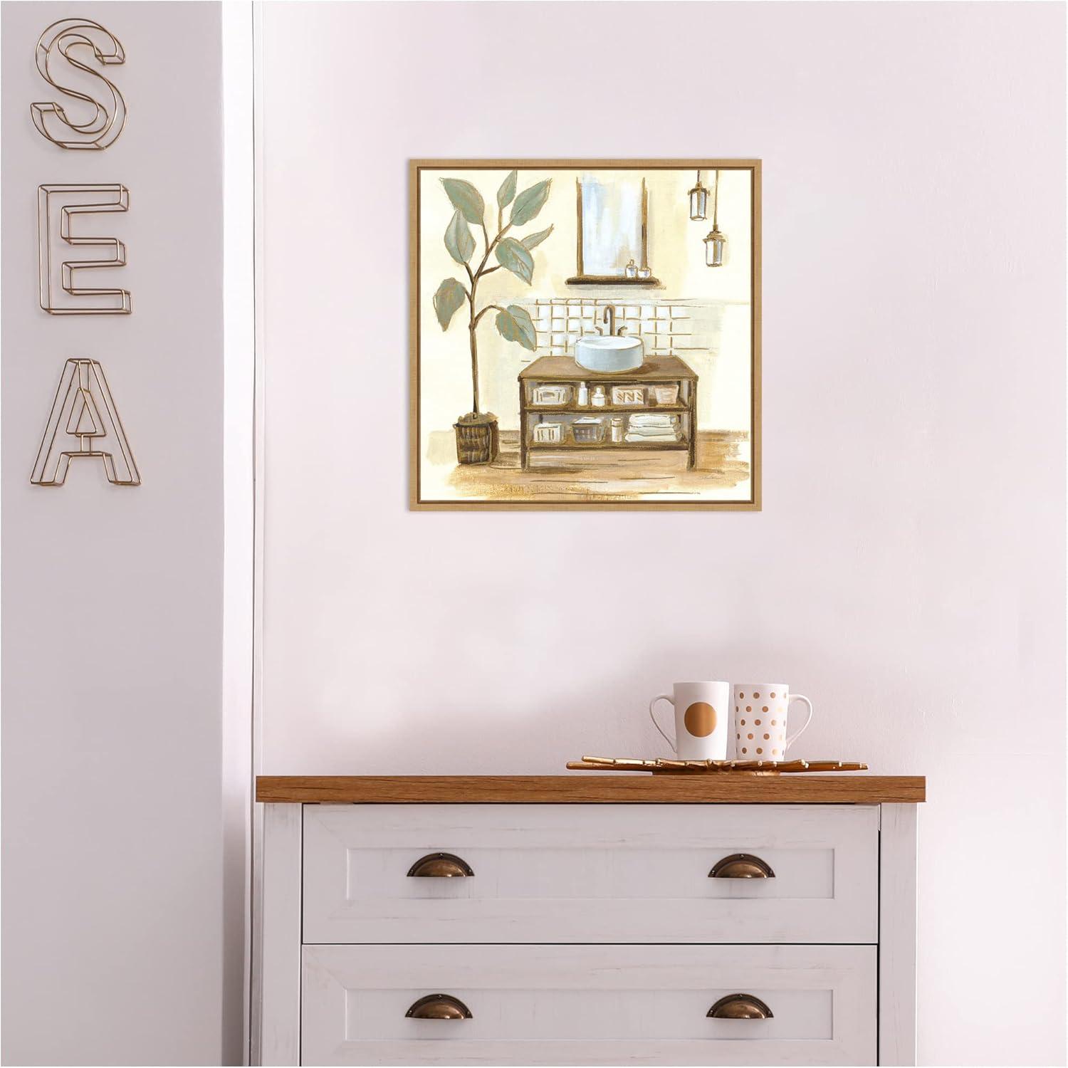 Amanti Art Sage Bathroom II by Silvia Vassileva Canvas Wall Art Print Framed 16 x 16-in.