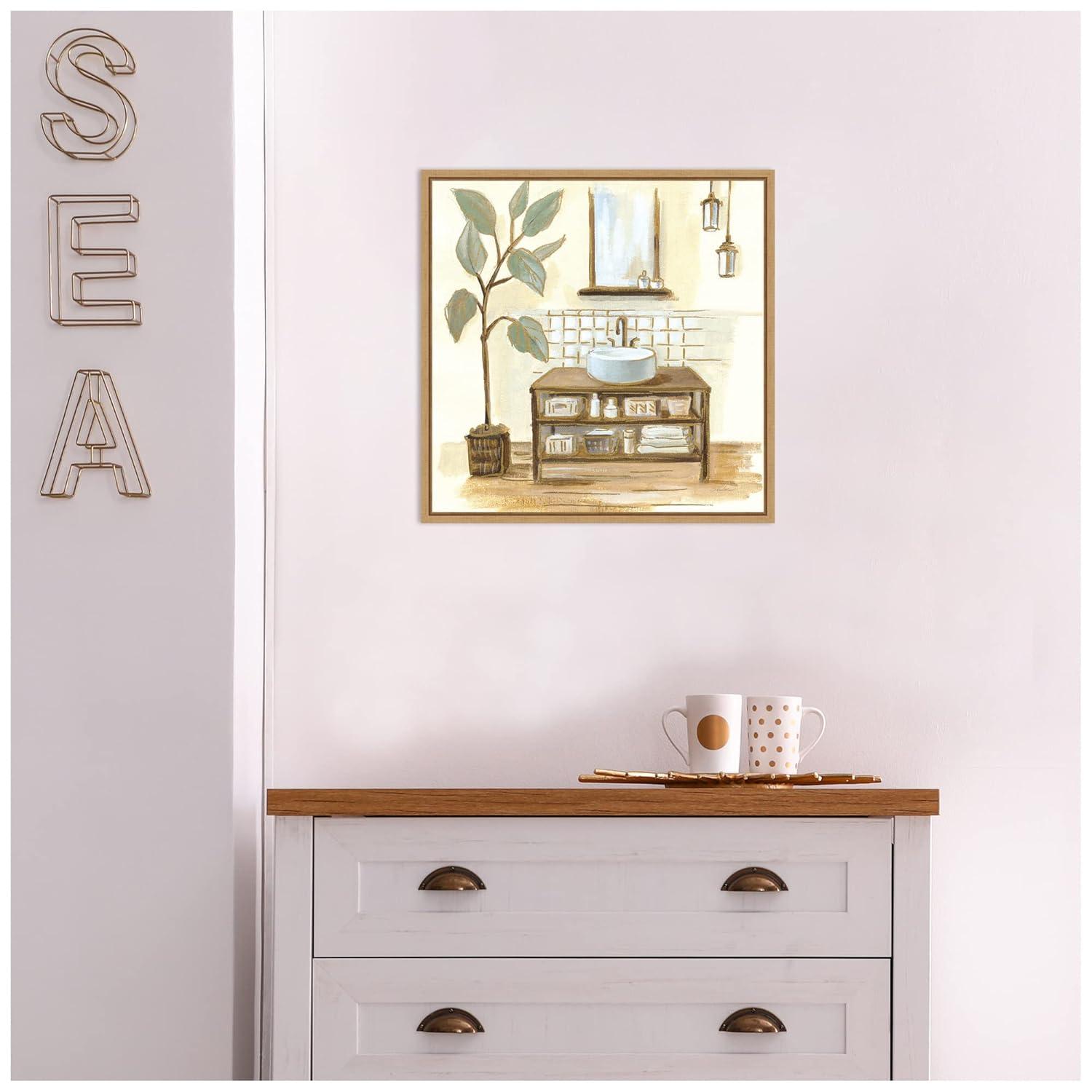 Amanti Art Sage Bathroom II by Silvia Vassileva Canvas Wall Art Print Framed 16 x 16-in.