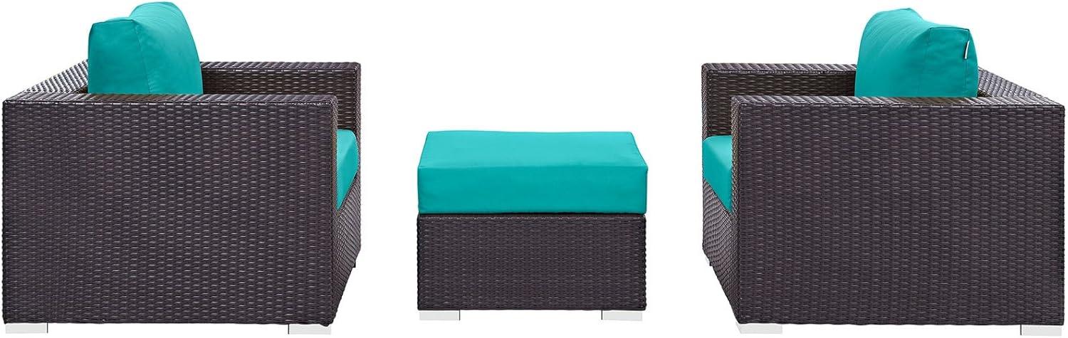 Espresso Turquoise Wicker Rattan 3-Piece Outdoor Patio Set