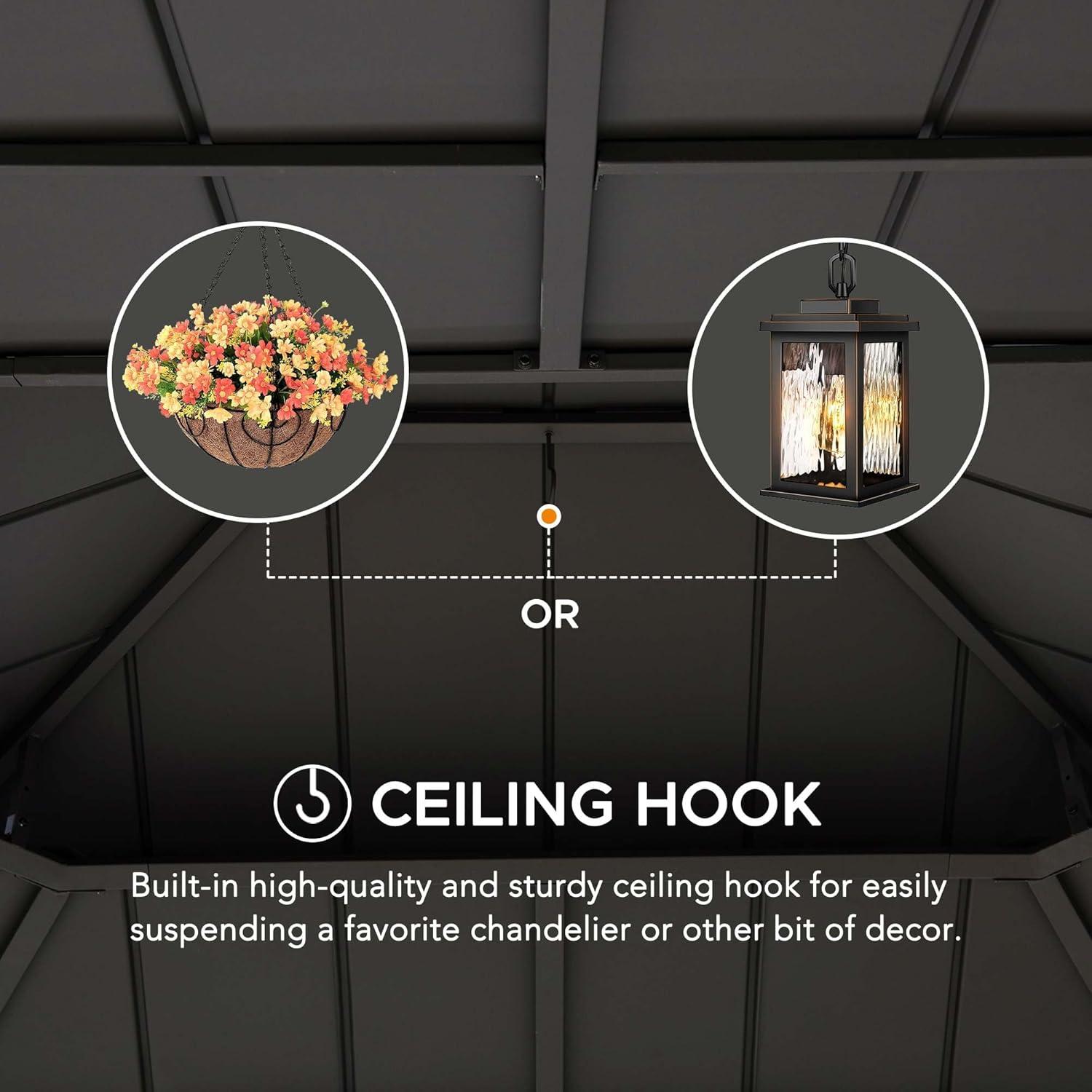 Sunjoy Sunjoy 11 x 13 ft. Hardtop Gazebo Outdoor Galvanized Steel Gazebo w/ Metal Gable Roof and Movable Ceiling Hook, Suitable for Patio & Backyard