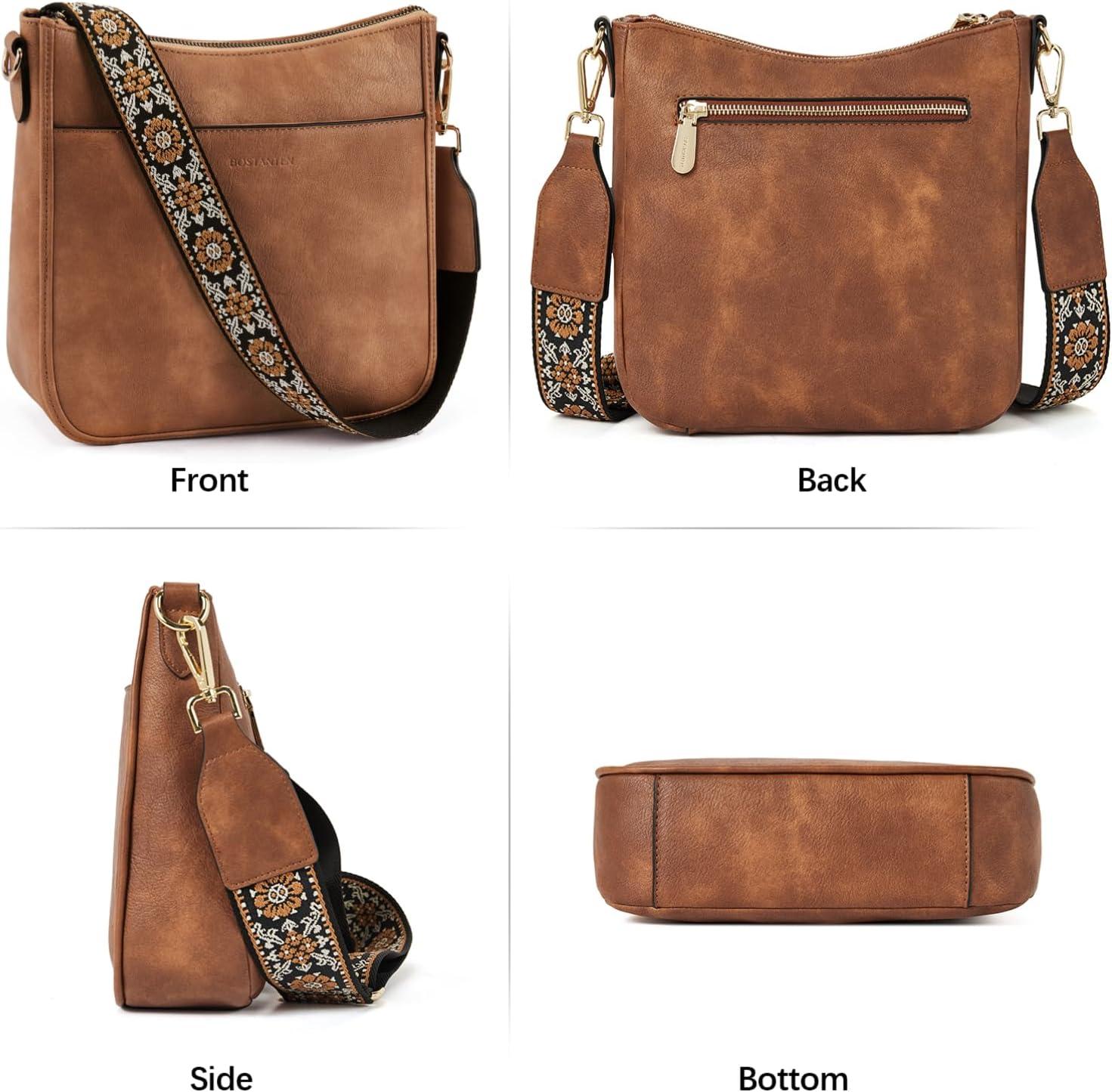 Telena Crossbody Purses for Women Trendy Vegan Leather Purses Bucket Hobo Bags Handbags with Adjustable Guitar Strap