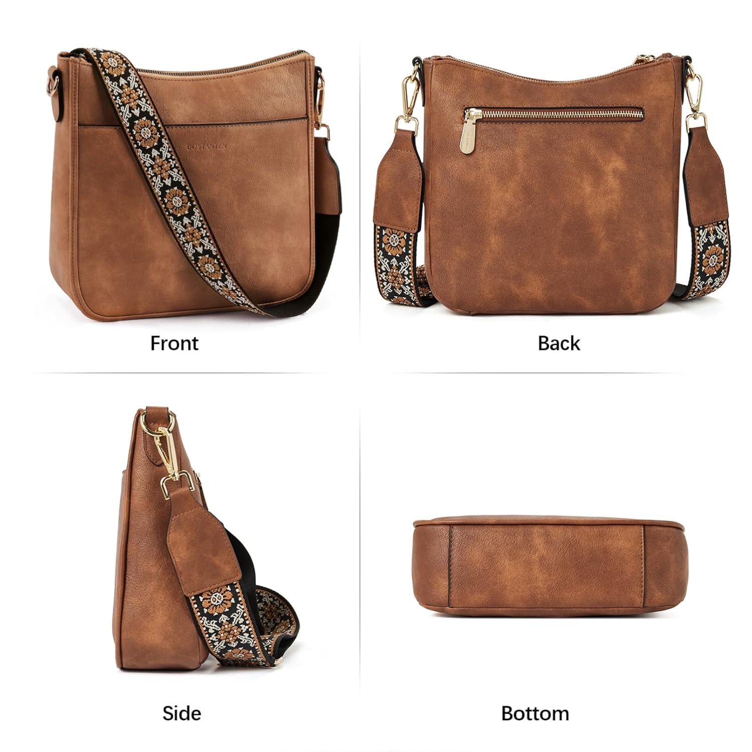 Telena Crossbody Purses for Women Trendy Vegan Leather Purses Bucket Hobo Bags Handbags with Adjustable Guitar Strap
