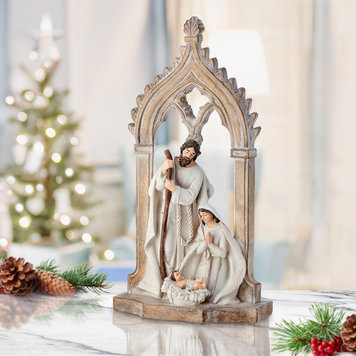 Ivory and Tan Resin Holy Family Figurine with Arch