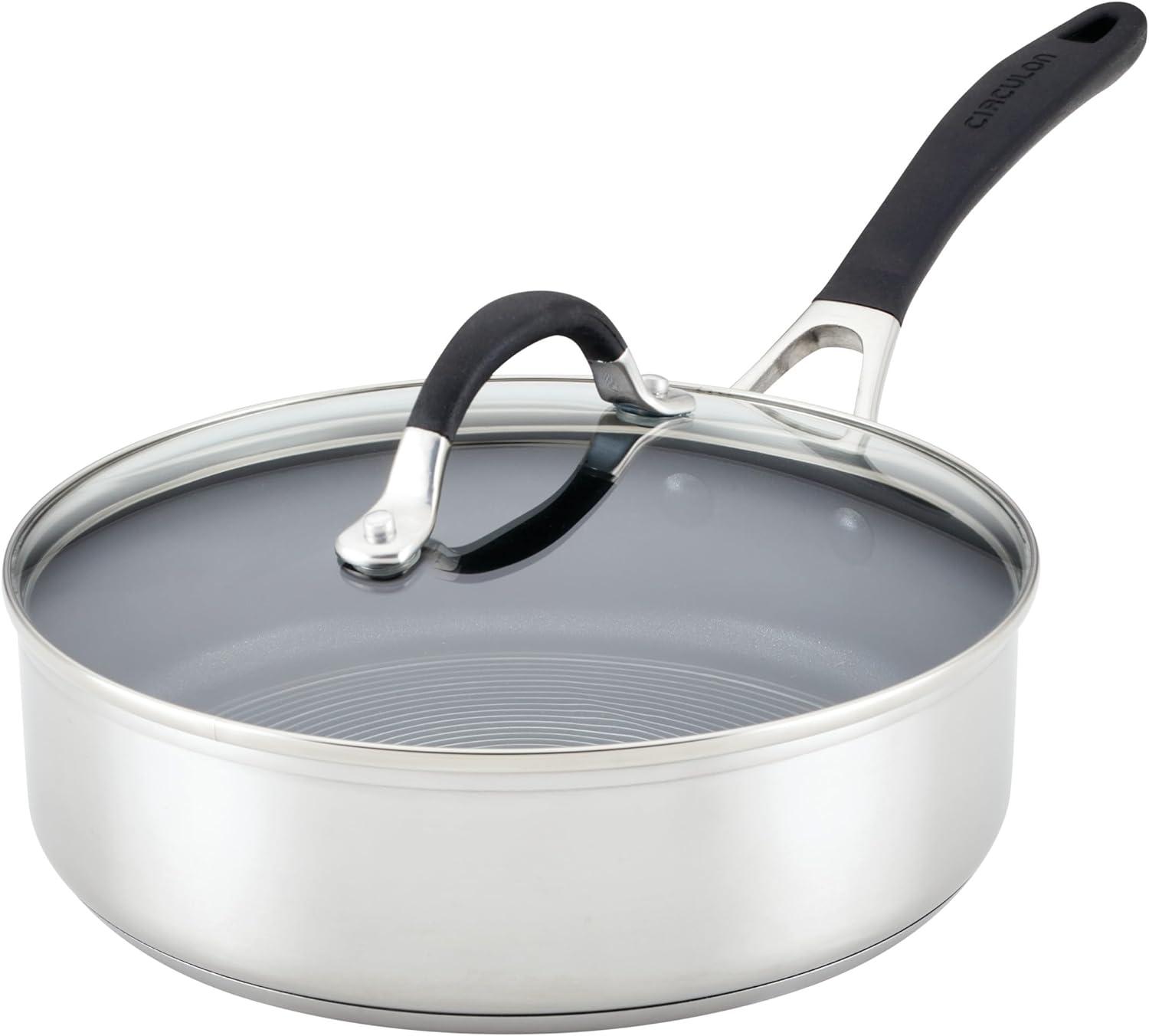 3-Quart Silver Stainless Steel Nonstick Sauté Pan with Lid