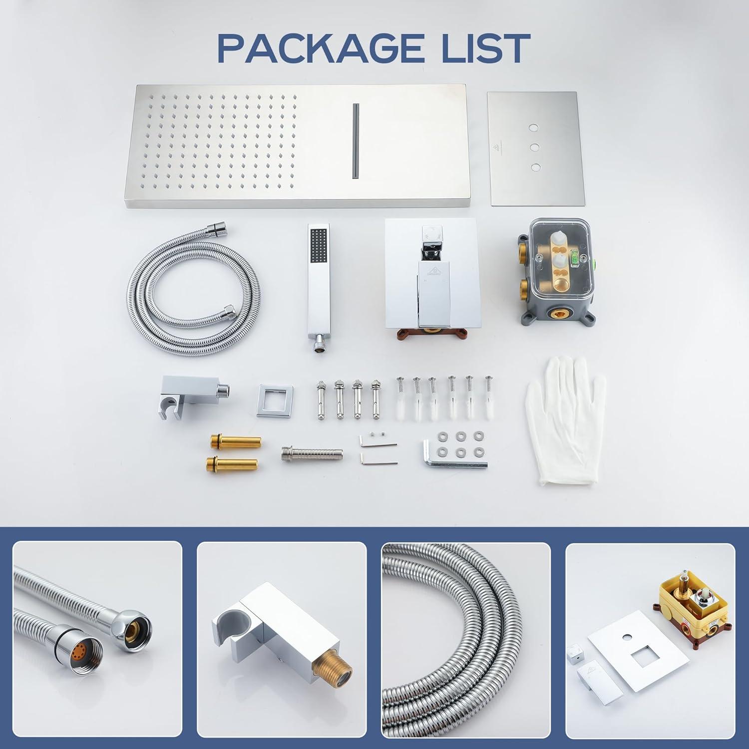 Rainier 22" Rainfall Complete Shower System with with Rainfall & Waterfall Spray, Handheld and Rough-in Valve Included