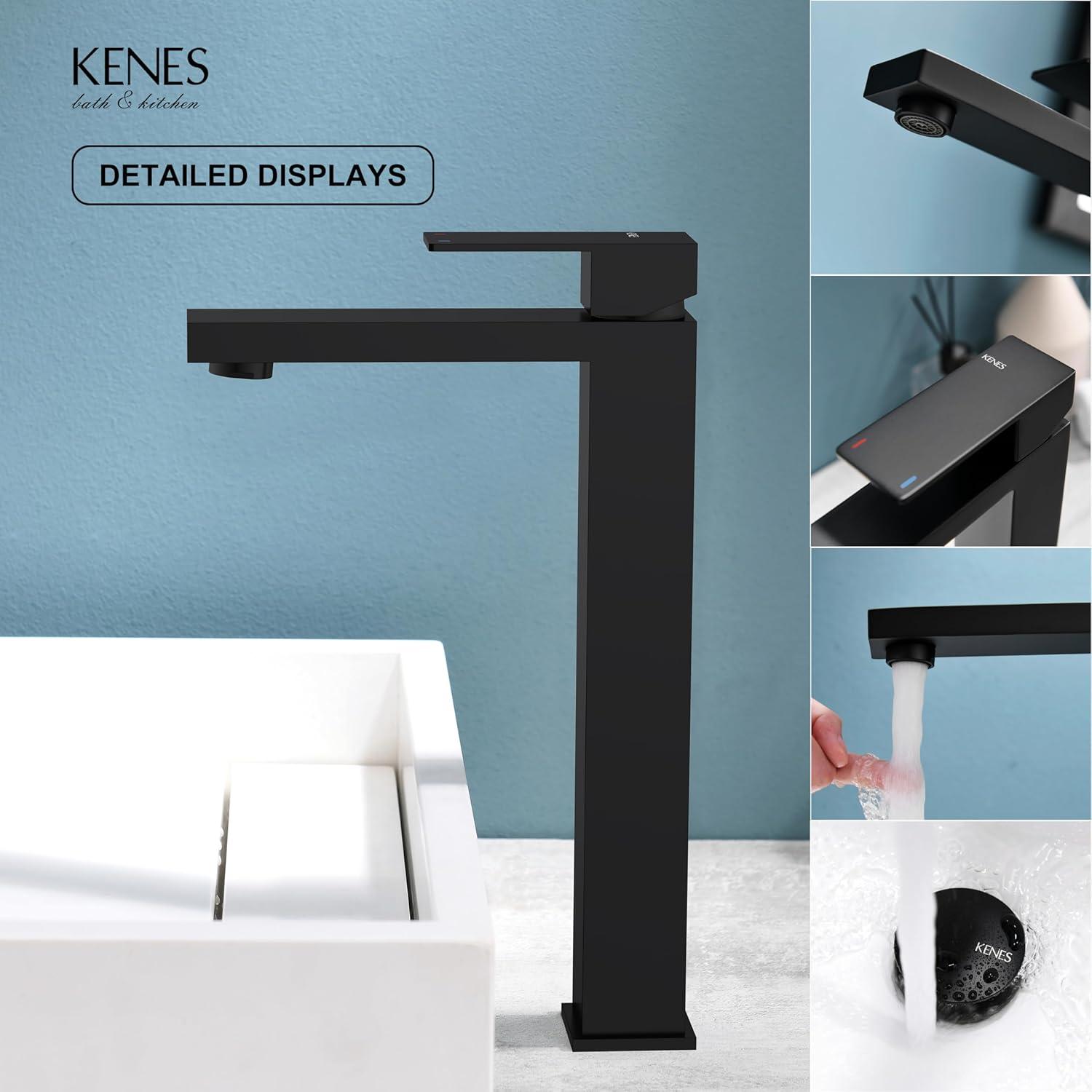 Tall Matte Black Stainless Steel Bathroom Faucet with Pop-Up Drain