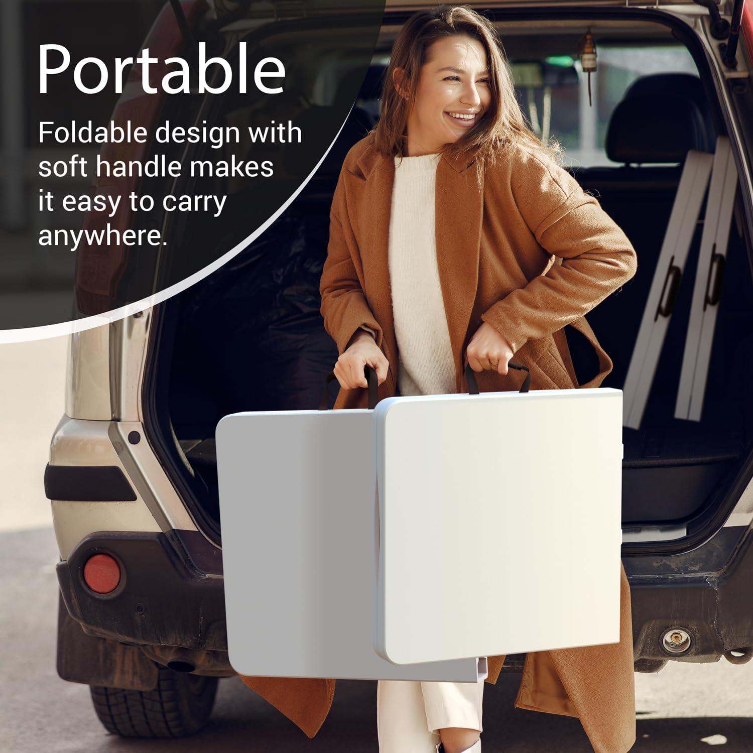 CL.HPAHKL Folding Table with Carrying Handle, Portable Plastic 6 Ft Camping Table, Sturdy Steel Frame for Indoor Outdoor, White