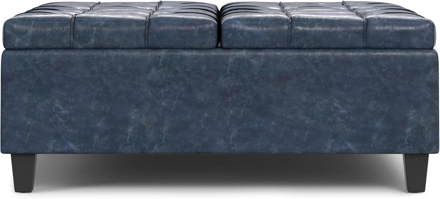 Harrison 40 inch Wide Coffee Table Storage Ottoman in Blue Vegan Faux Leather