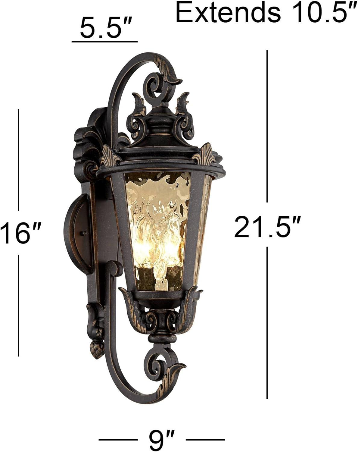 John Timberland Casa Marseille Vintage Rustic Outdoor Wall Light Fixture Bronze Scroll 21 1/2" Hammered Glass for Post Exterior Barn Deck House Porch