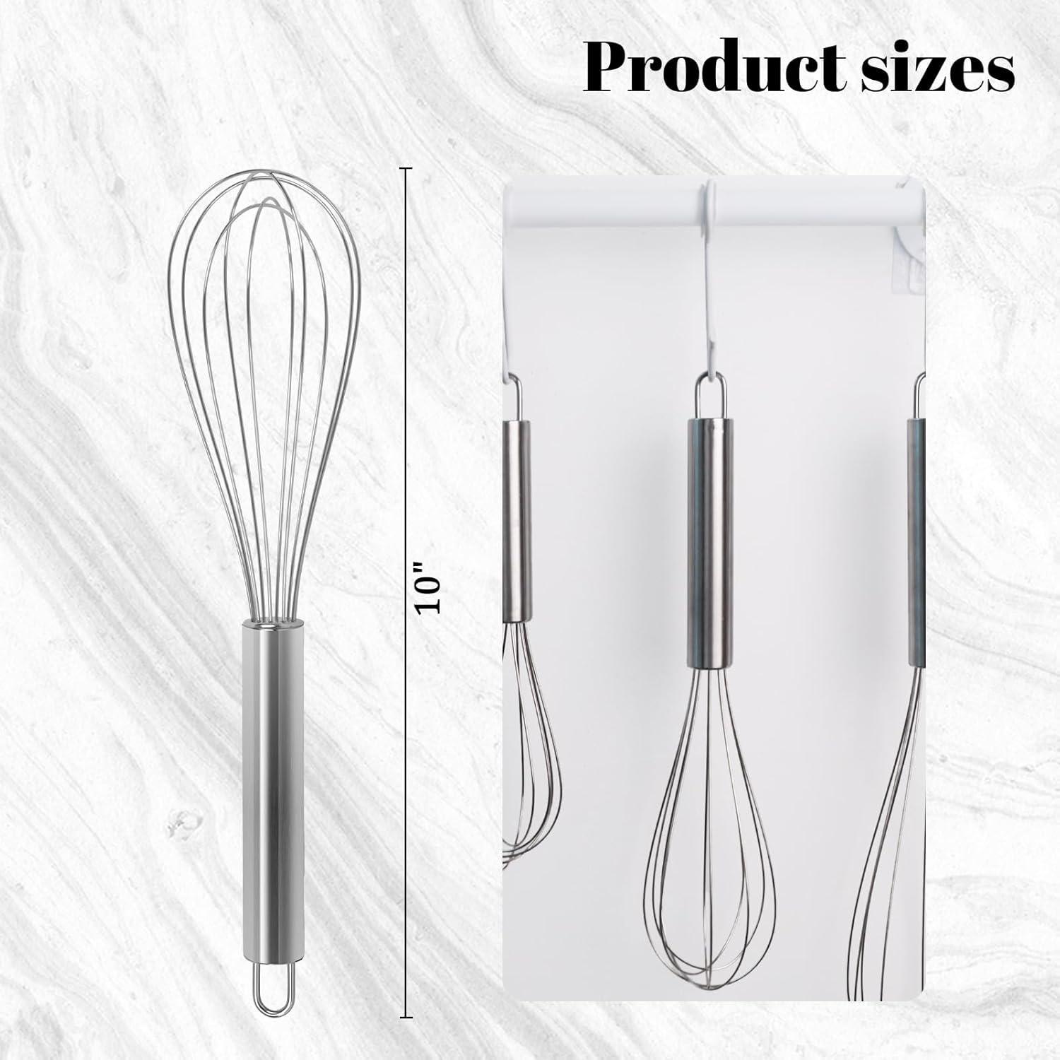 10" Balloon Whisk, Egg Beater Handheld Steel Wire Whisk Perfect for Blending, Whisking, Beating and Stirring, BPA Free, Dishwasher Safe