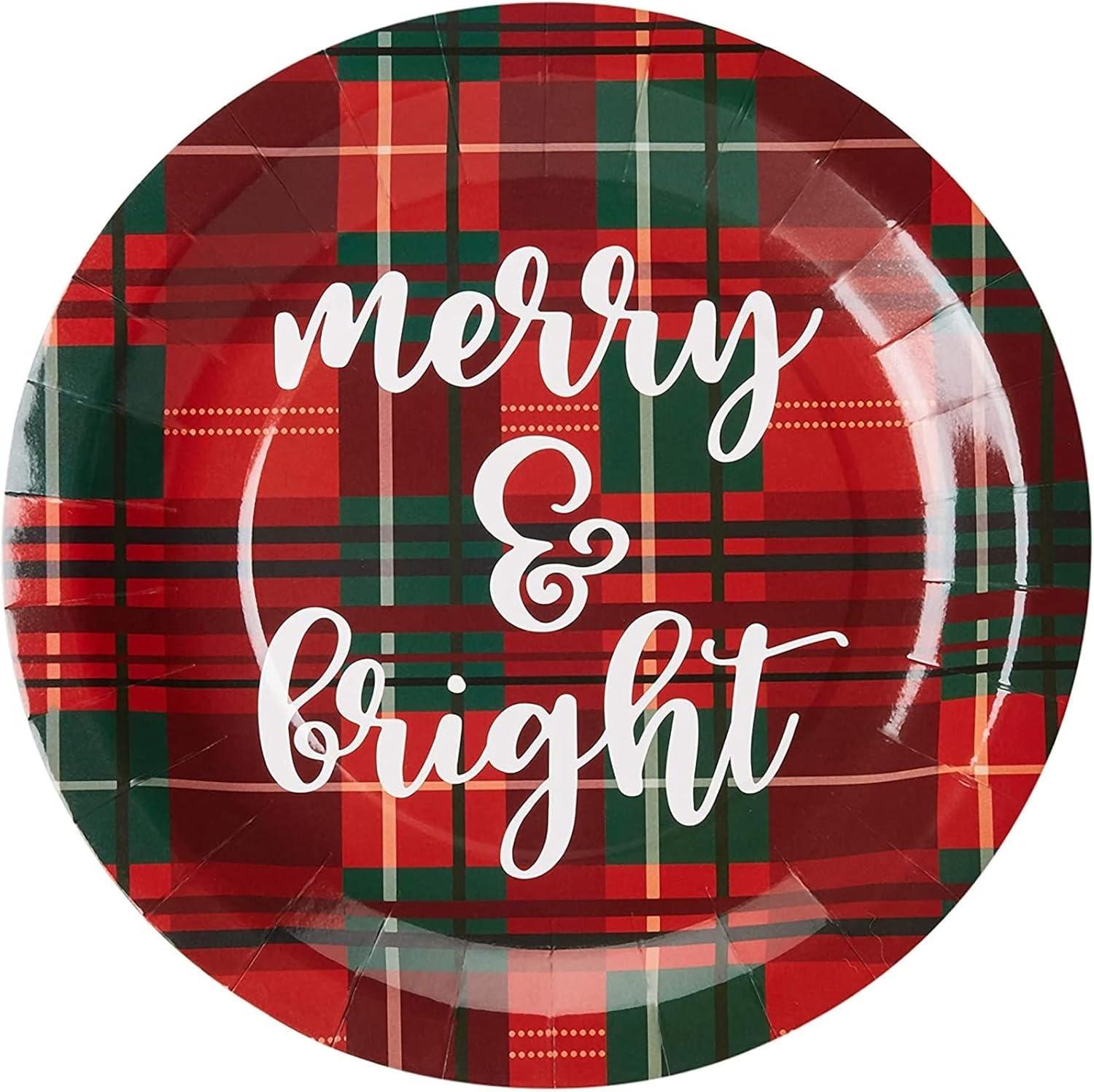 Juvale 144 Piece Christmas Dinnerware with Plaid Paper Plates, Napkins, Cups, Cutlery, Merry & Bright (Serves 24) - Paper Plate - Christma Napkin
