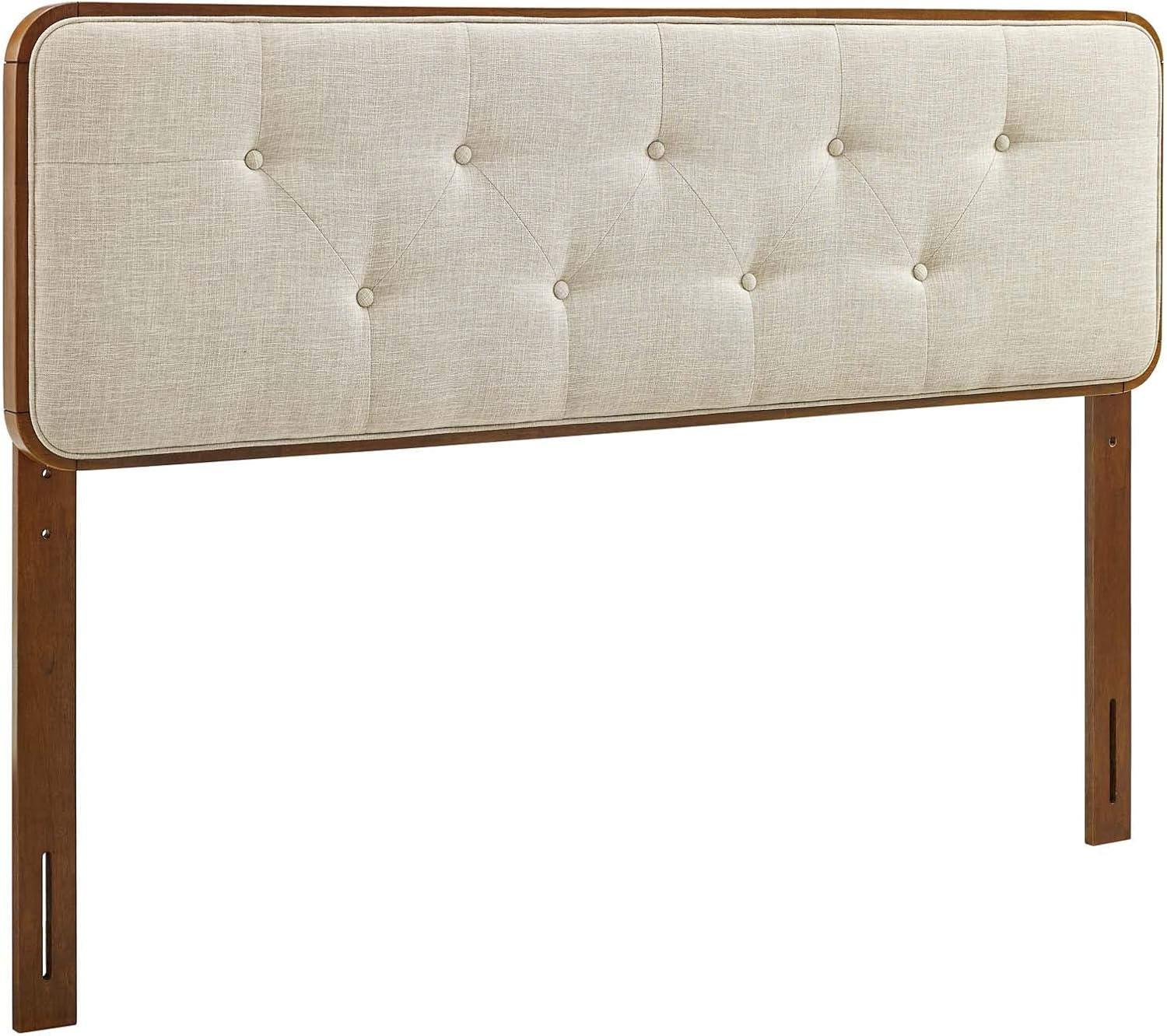 Modway Collins Tufted Fabric and Wood Queen Headboard in Walnut Beige