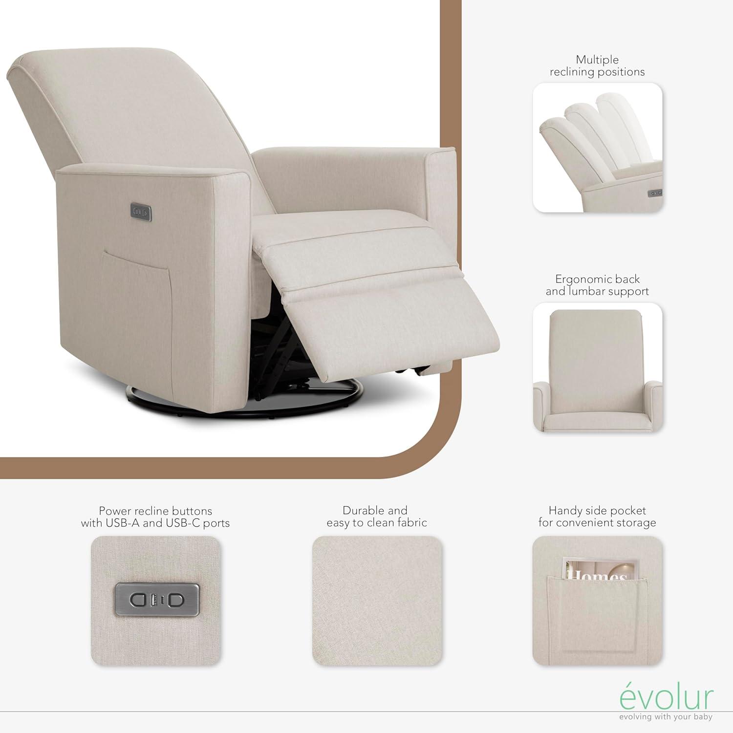 Evolur Greenguard Gold Certified Upholstered Swivel Reclining Glider