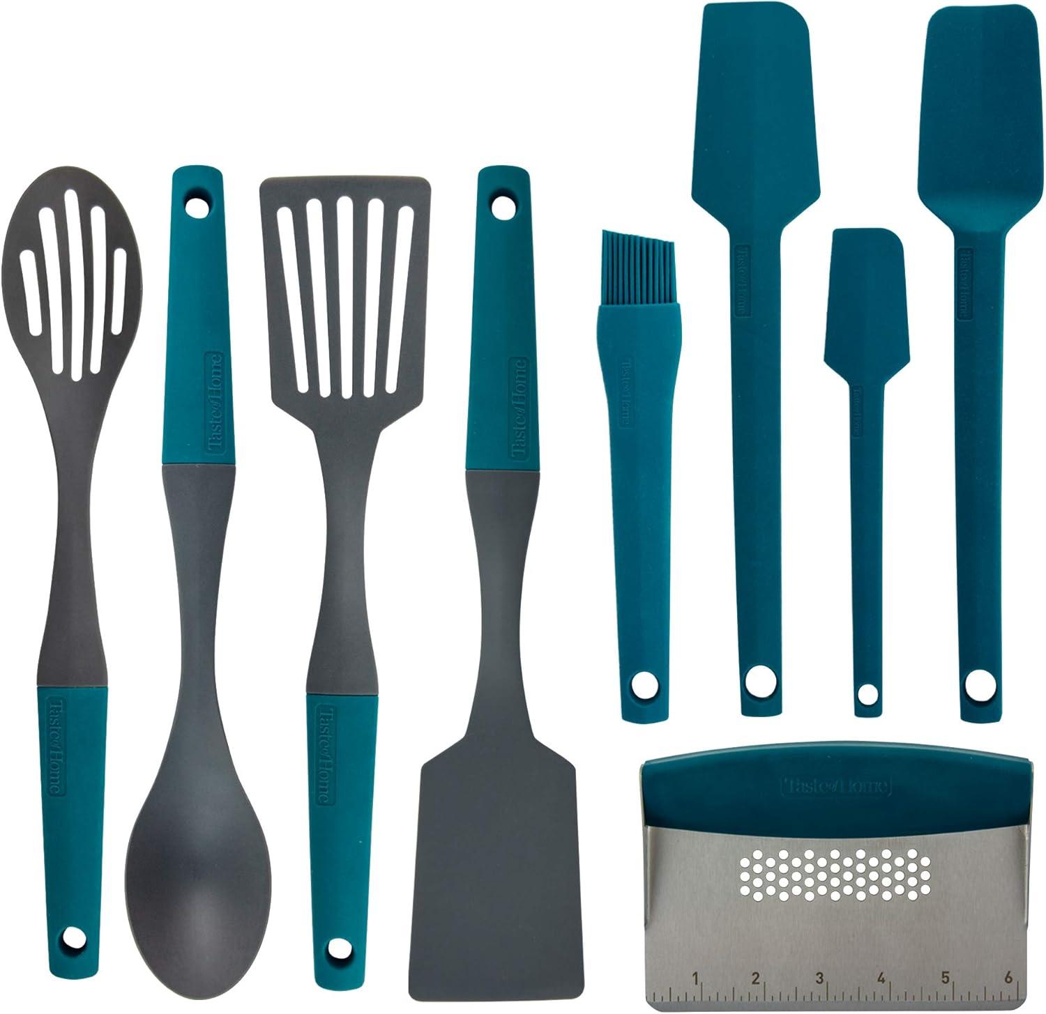 Sea Green and Ash Gray 9-Piece Nylon Kitchen Utensil Set