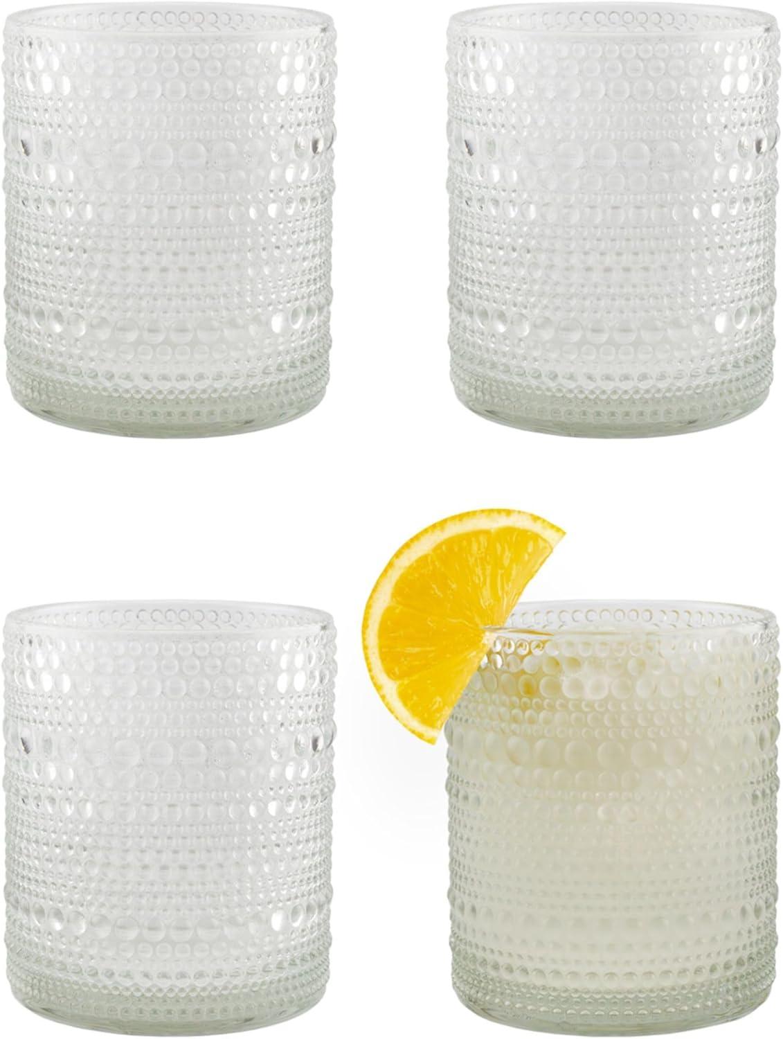 Darware 6oz Little Clear Hobnail Drinking Glasses, 4pk; Old-Fashioned Beverage Glasses for Tabletop, and Bar Use, and Candle Jars