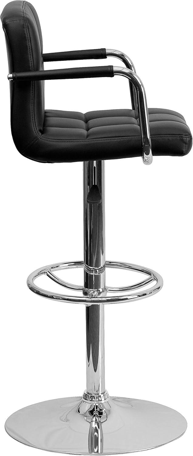 Flash Furniture Contemporary Quilted Vinyl Adjustable Height Barstool with Arms and Chrome Base