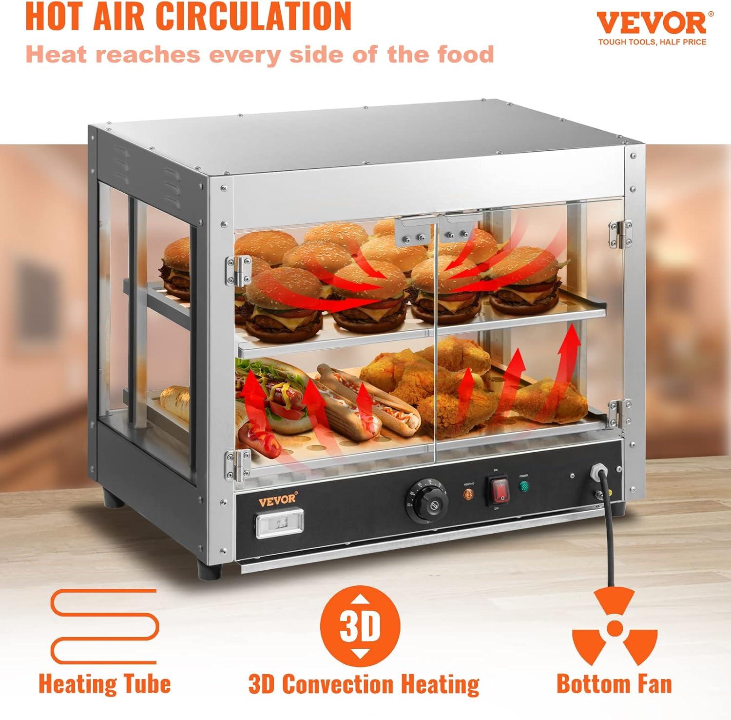 VEVOR 2-Tier Commercial Food Warmer Display - Countertop Pizza Cabinet with Light
