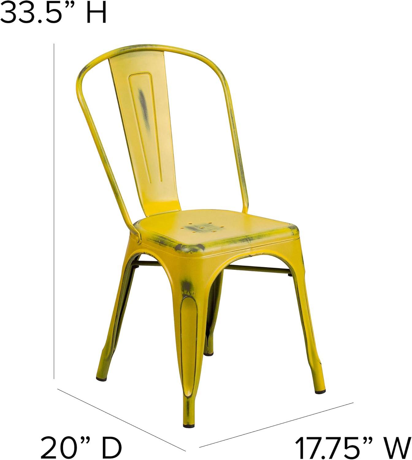 Emma and Oliver Commercial Grade Distressed Colorful Metal Indoor-Outdoor Stackable Chair