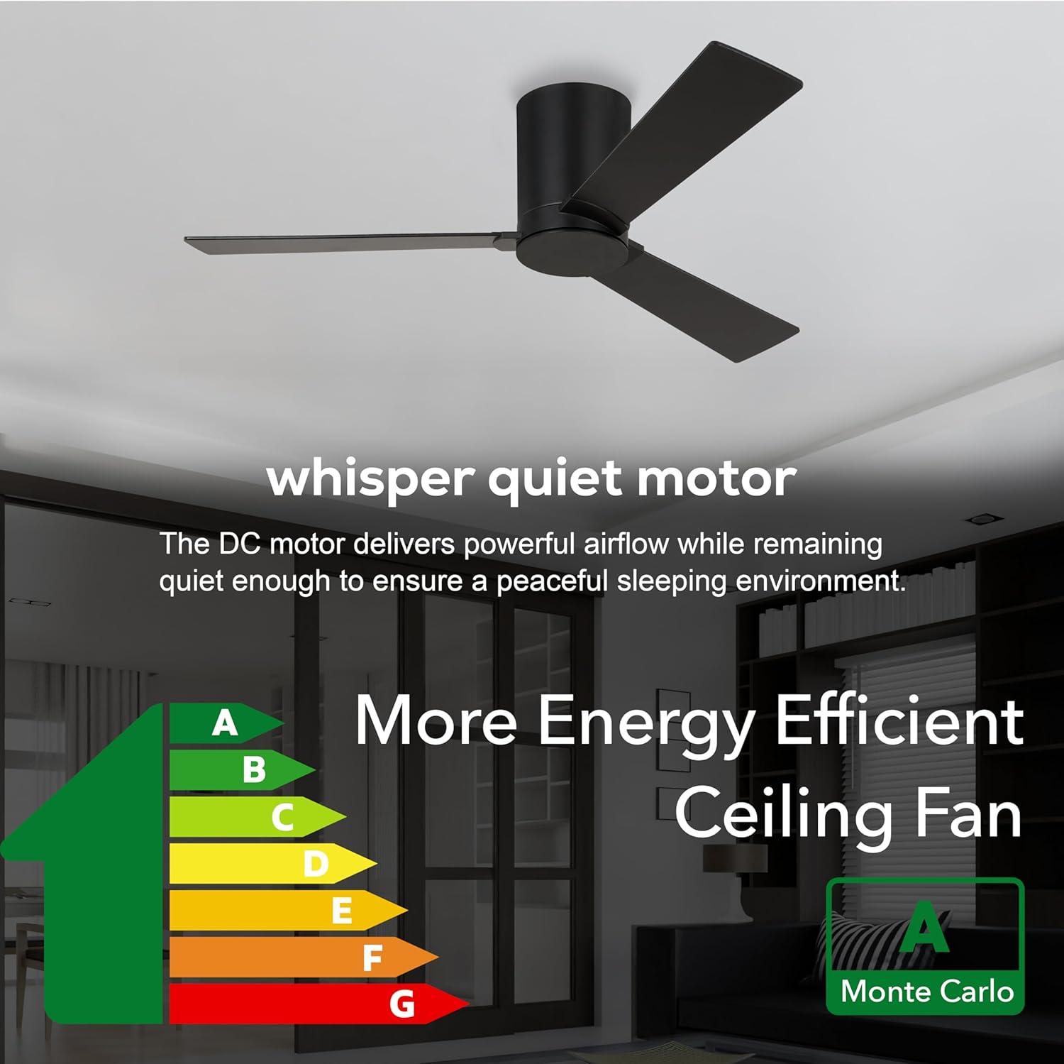Monte Carlo 3RZHR52MBK Rozzen Hugger 52" Black Ceiling Fan with Remote Control, Reversible DC Motor, Damp Rated, 3 Reversible Blades (Midnight Black and American Walnut)